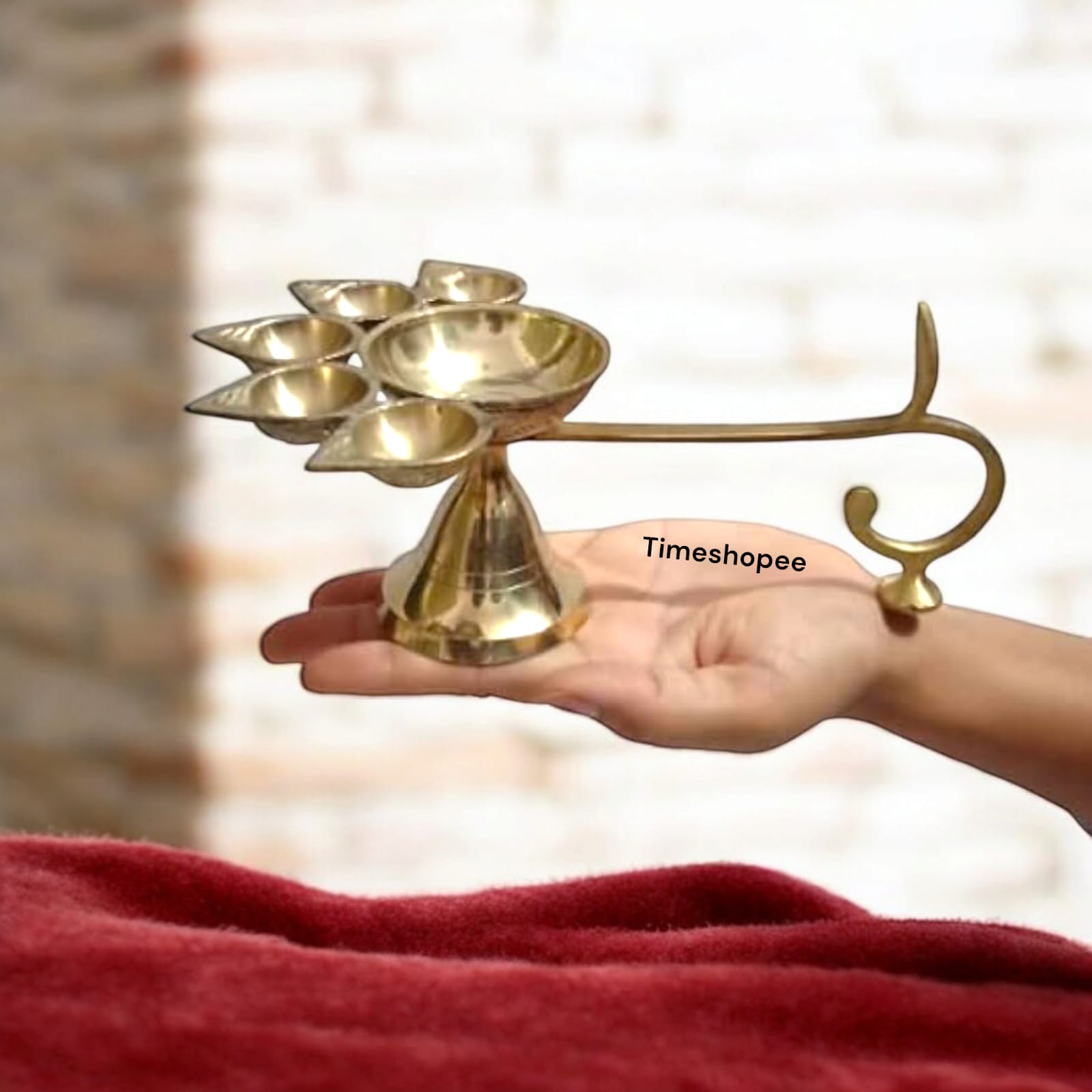 5-face brass Panch Mukhi Jyot for Aarti with elegant finish, available at Timeshopee.