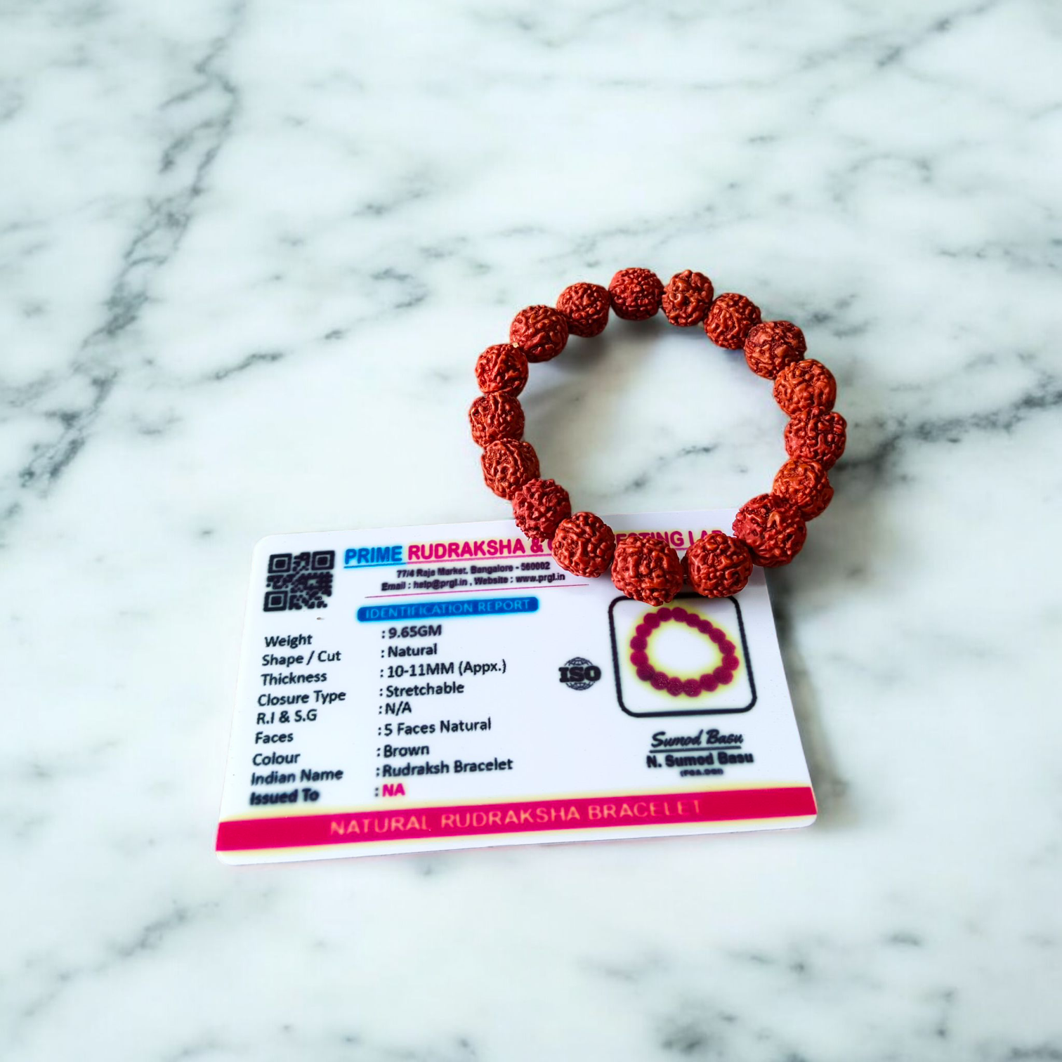 5 Mukhi Rudraksha Bracelet with 11MM beads, lab-certified, stretchable design for daily spiritual wear