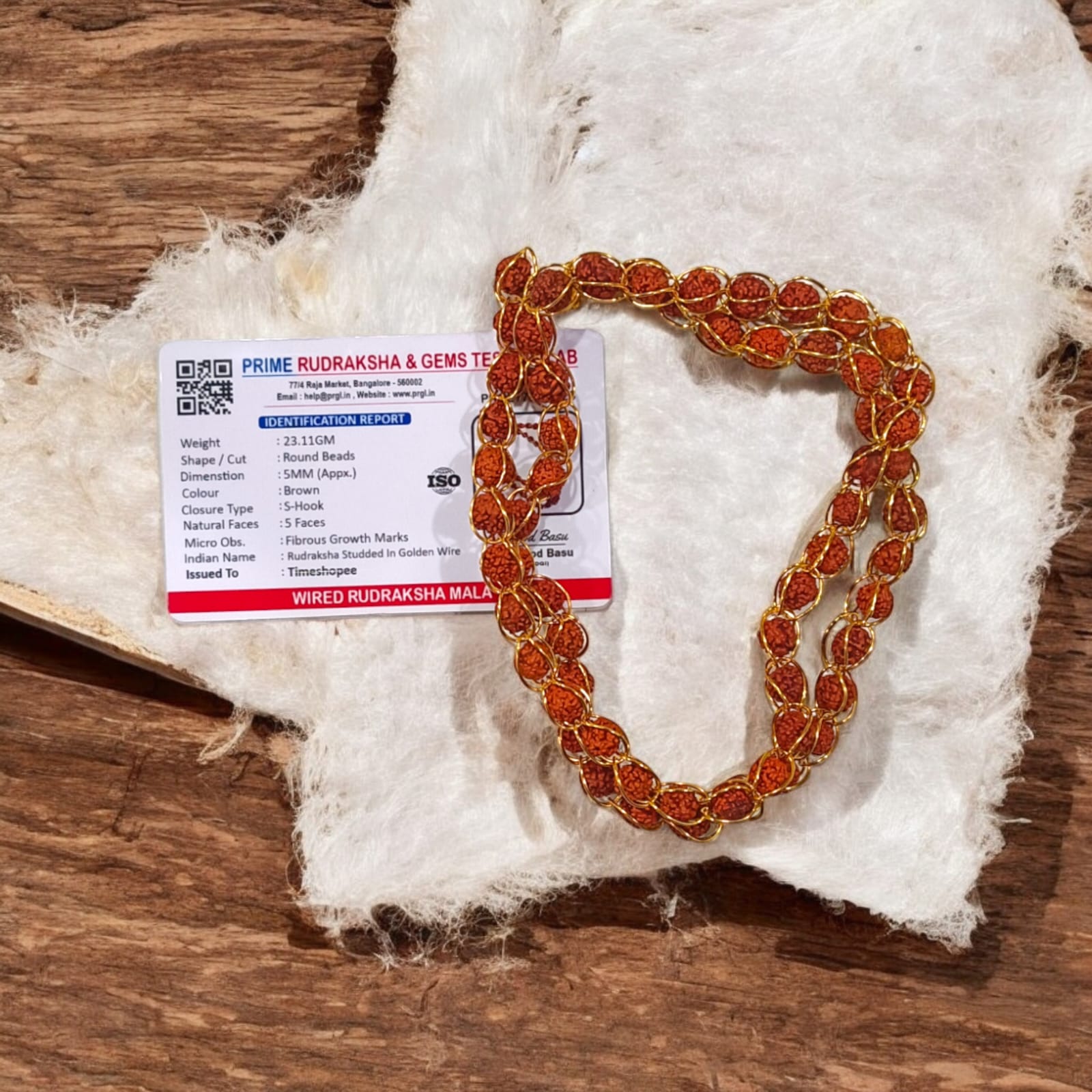 5 Mukhi Rudraksha Mala Studded in Stylish Gold Wire - Lab Certified