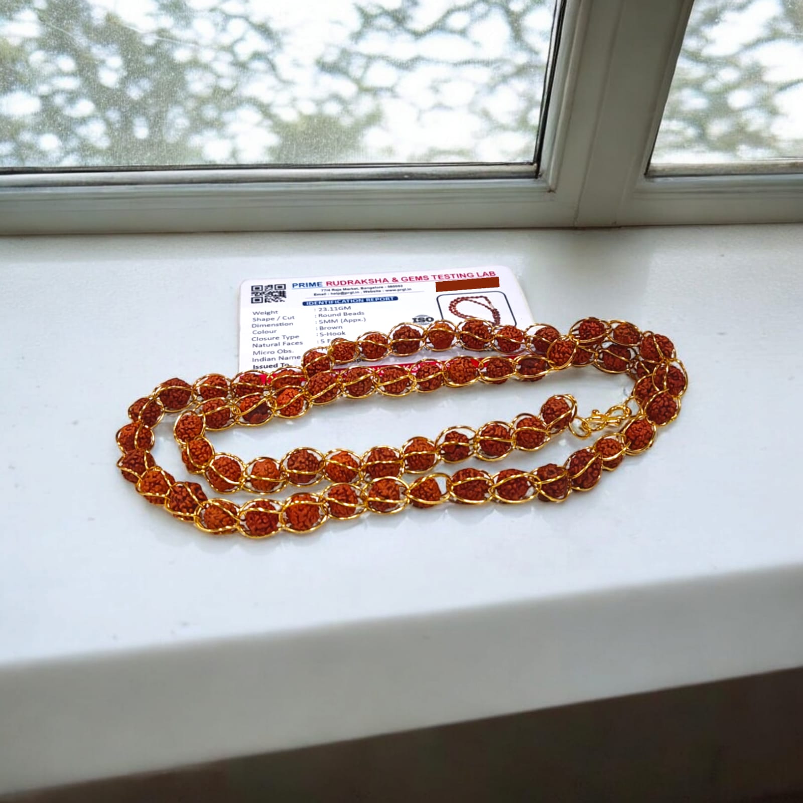 5 Mukhi Rudraksha Mala Studded in Stylish Gold Wire - Lab Certified