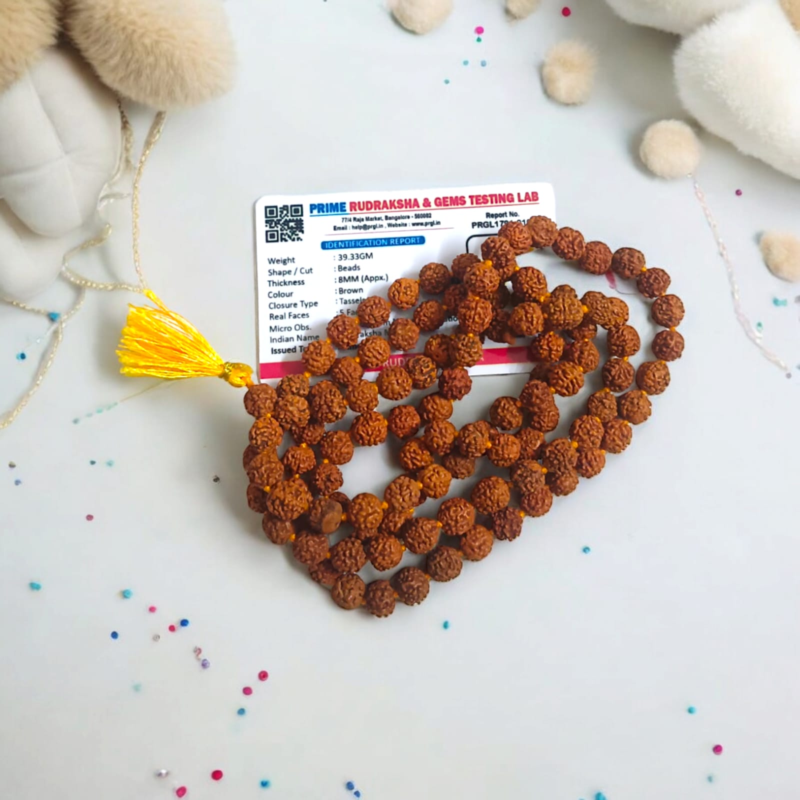 5 Mukhi Rudraksha Mala for Japa with Lab Certification, 108+1 Beads 8MM, Timeshopee