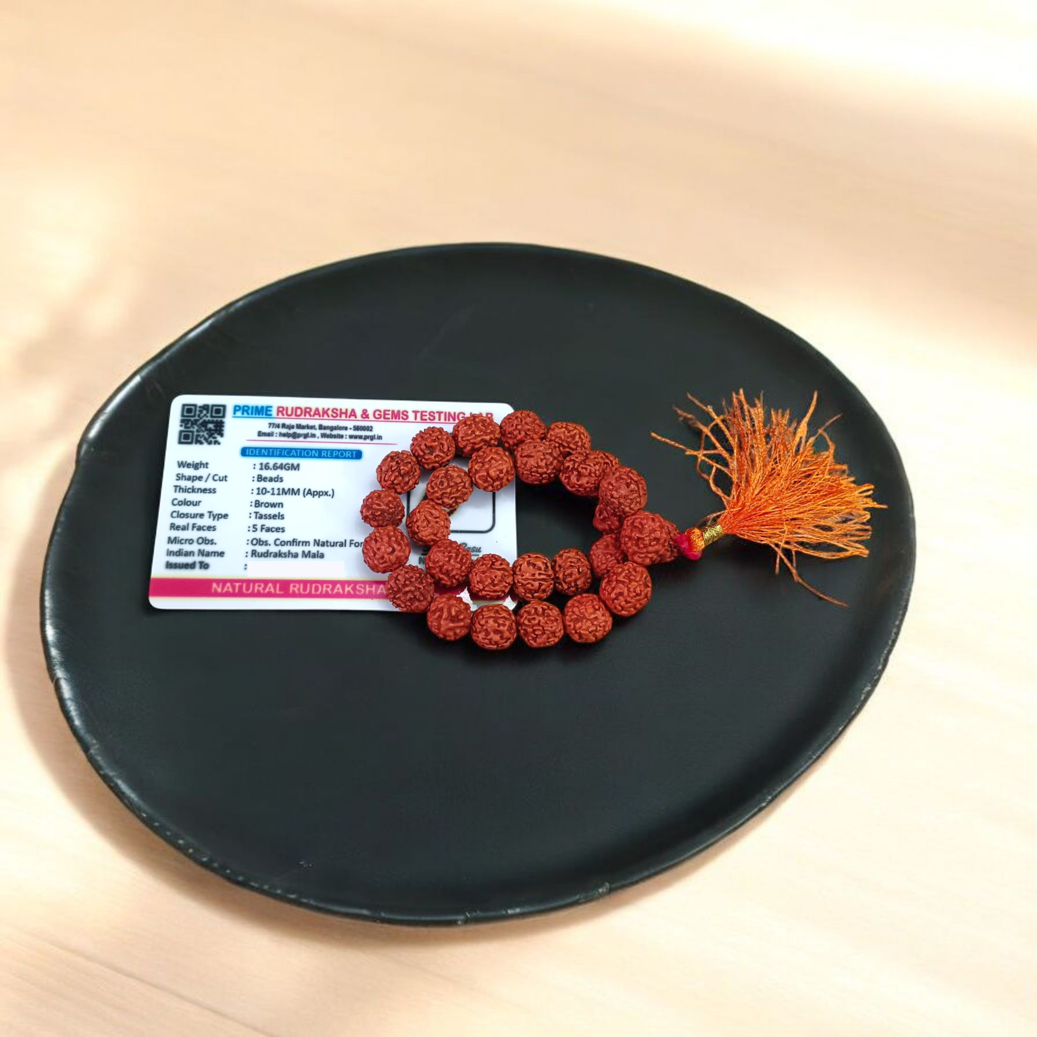 5 Mukhi Rudraksha Mala with 27+1 lab-certified 11MM beads for mantra chanting and meditation