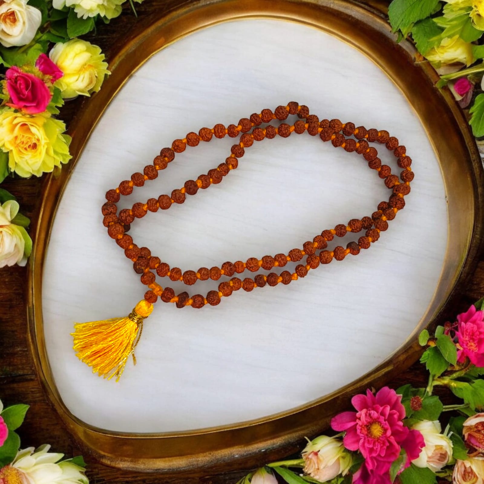 5 Mukhi Rudraksha Mala with Lab Certificate, 108+1 Beads 4MM, Timeshopee
