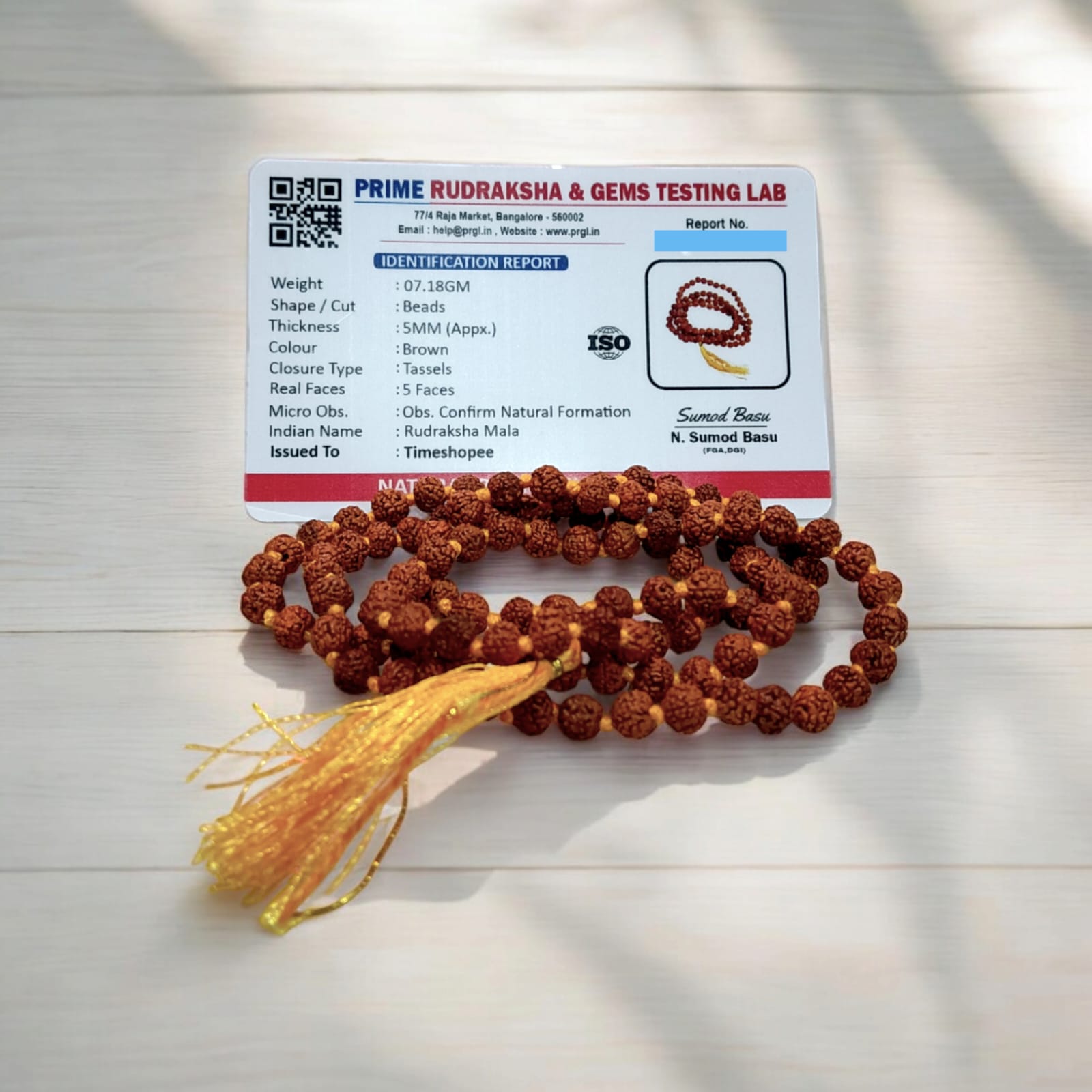 5 Mukhi Rudraksha Mala with Lab Certification, 108+1 Beads 5MM, Timeshopee