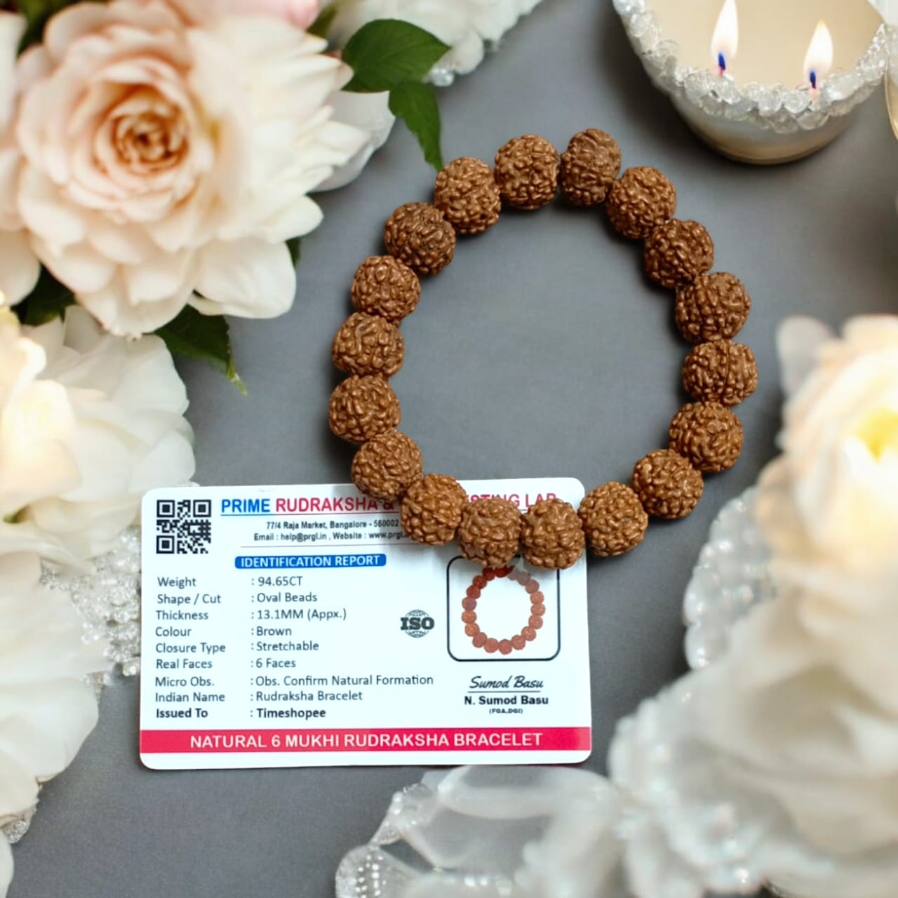 6 Mukhi Rudraksha Bracelet - Stretchable Lab Certified Bracelet for Confidence and Protection by Timeshopee