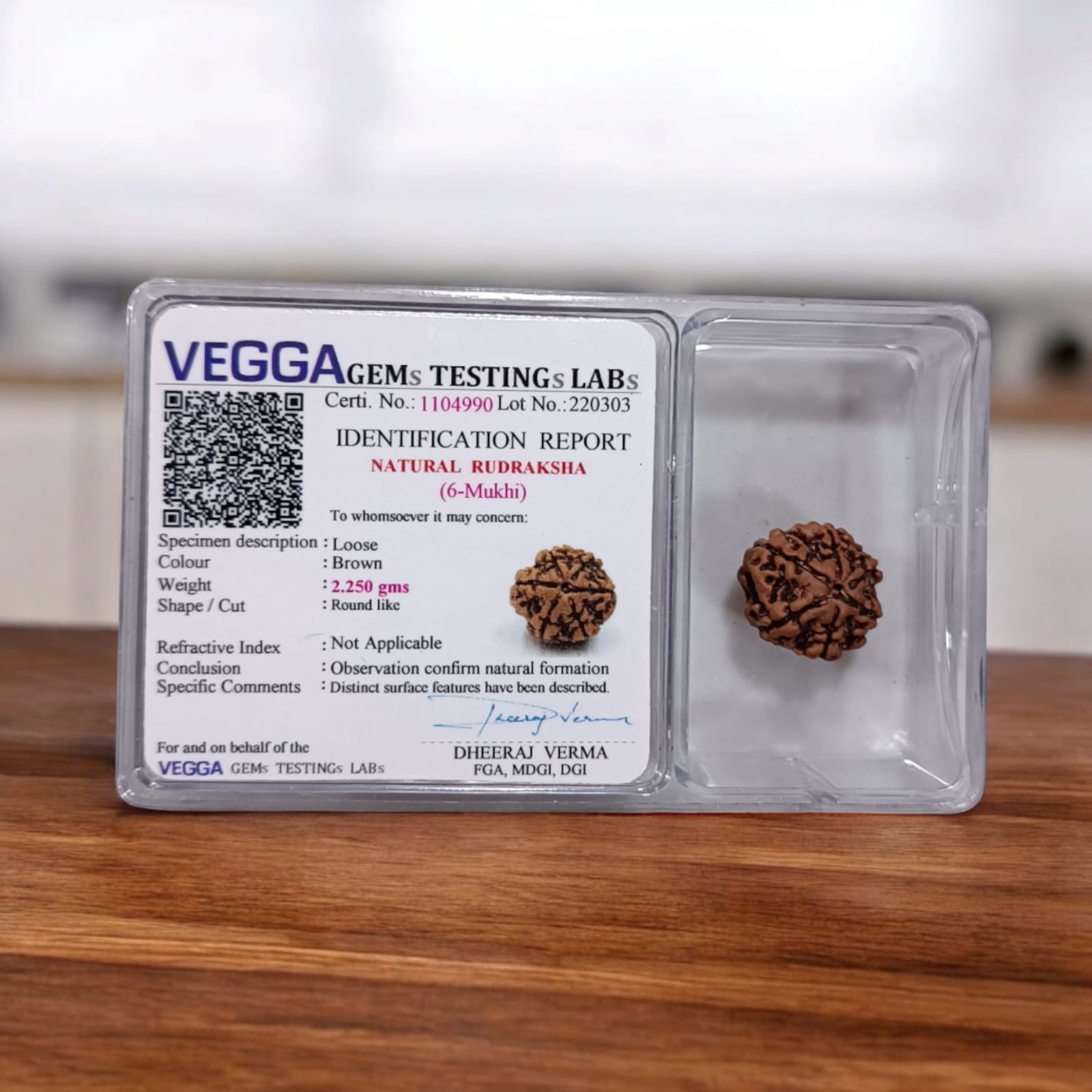 6 Mukhi Rudraksha Locket in Brass Casing - Lab Certified Spiritual Bead from Timeshopee