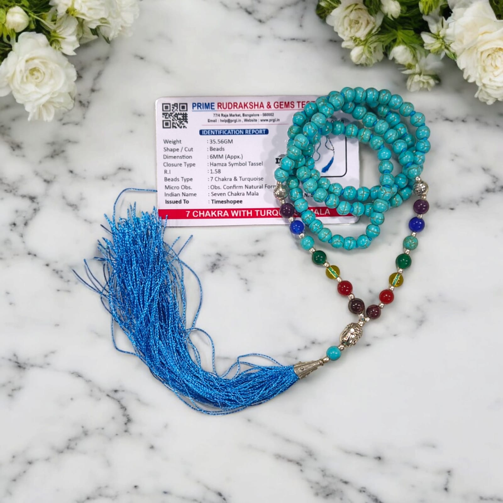 7 Chakra Mala With Turquoise / Firoza Mala Lab Certified