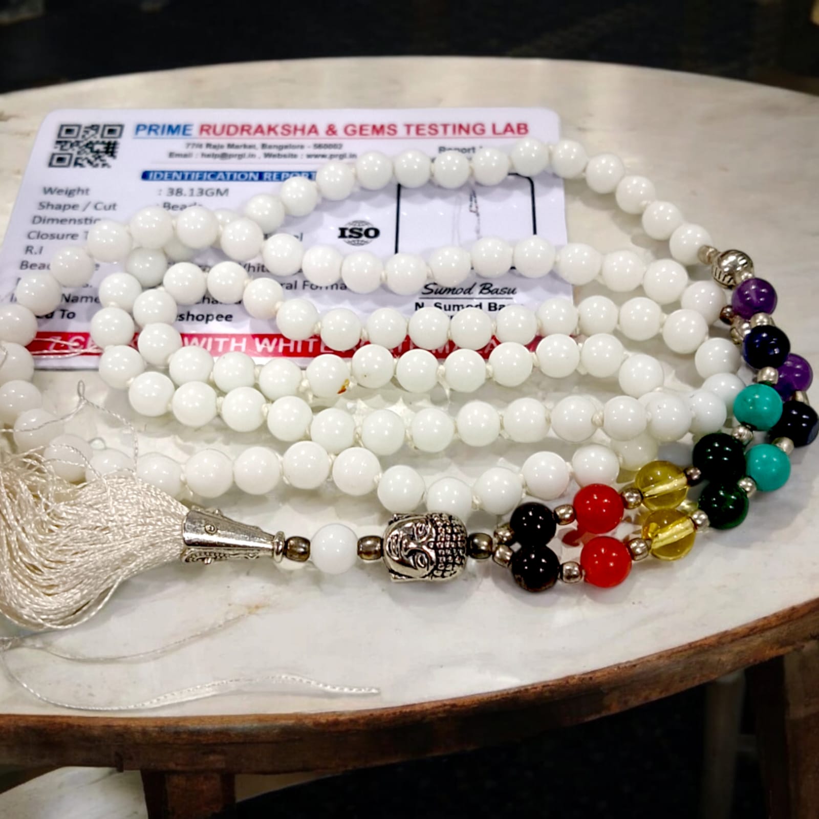 7 Chakra With White Agate Mala Lab Certified