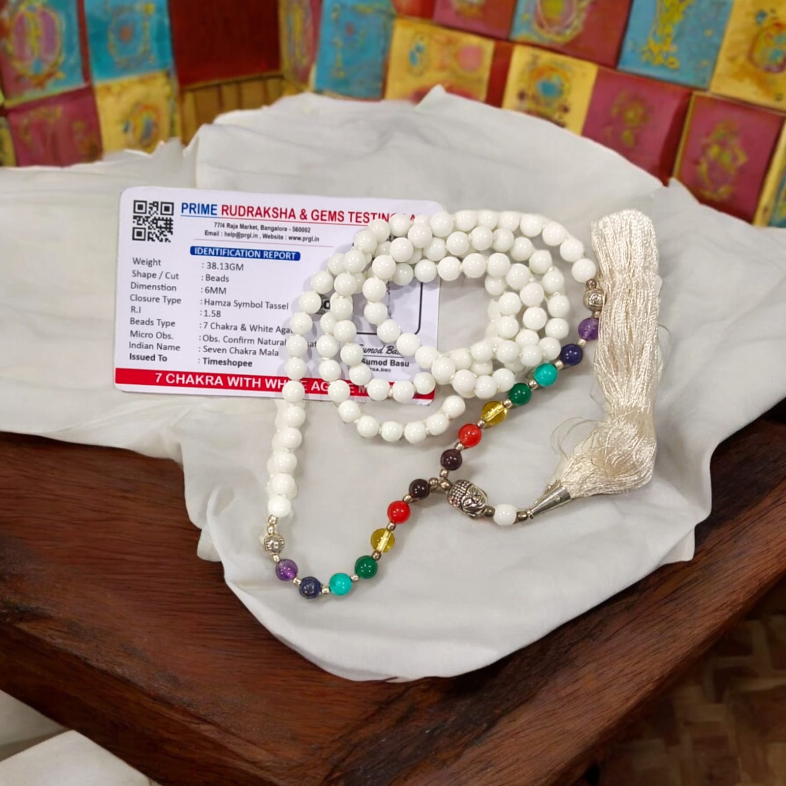 7 Chakra With White Agate Mala Lab Certified