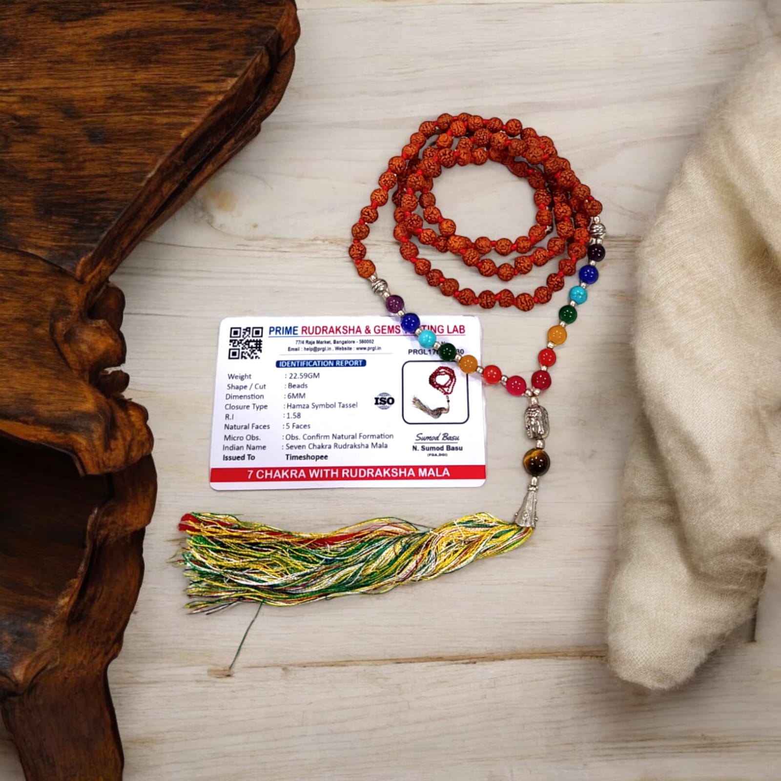 7 Chakra with 5 Mukhi Rudraksha Mala Lab Certified