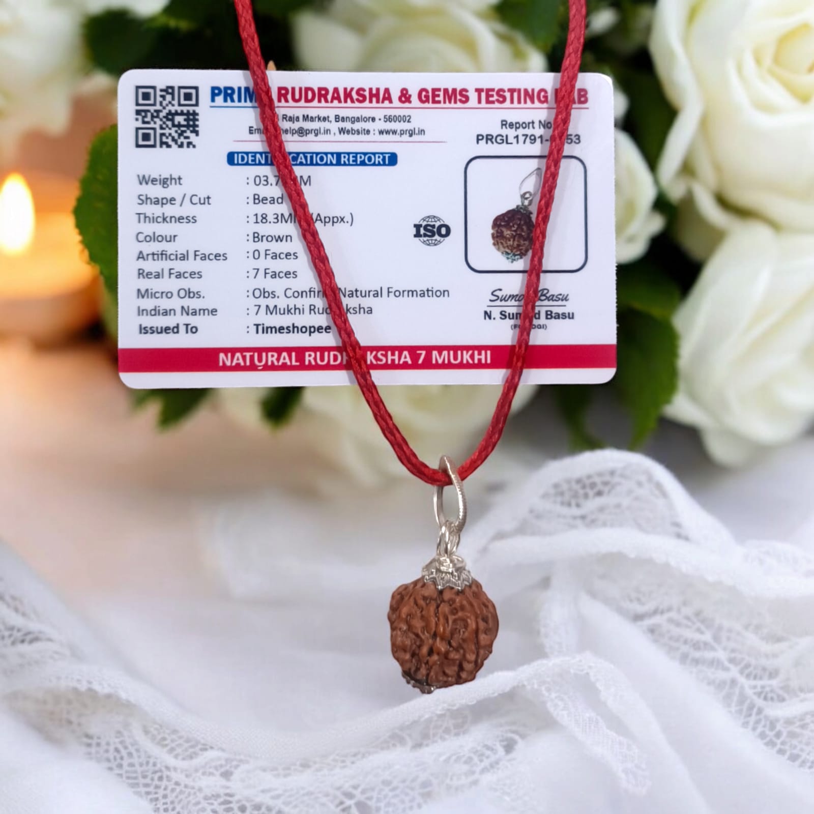 7 Mukhi Rudraksha Locket in a silver cap with black thread – Lab Certified from Timeshopee