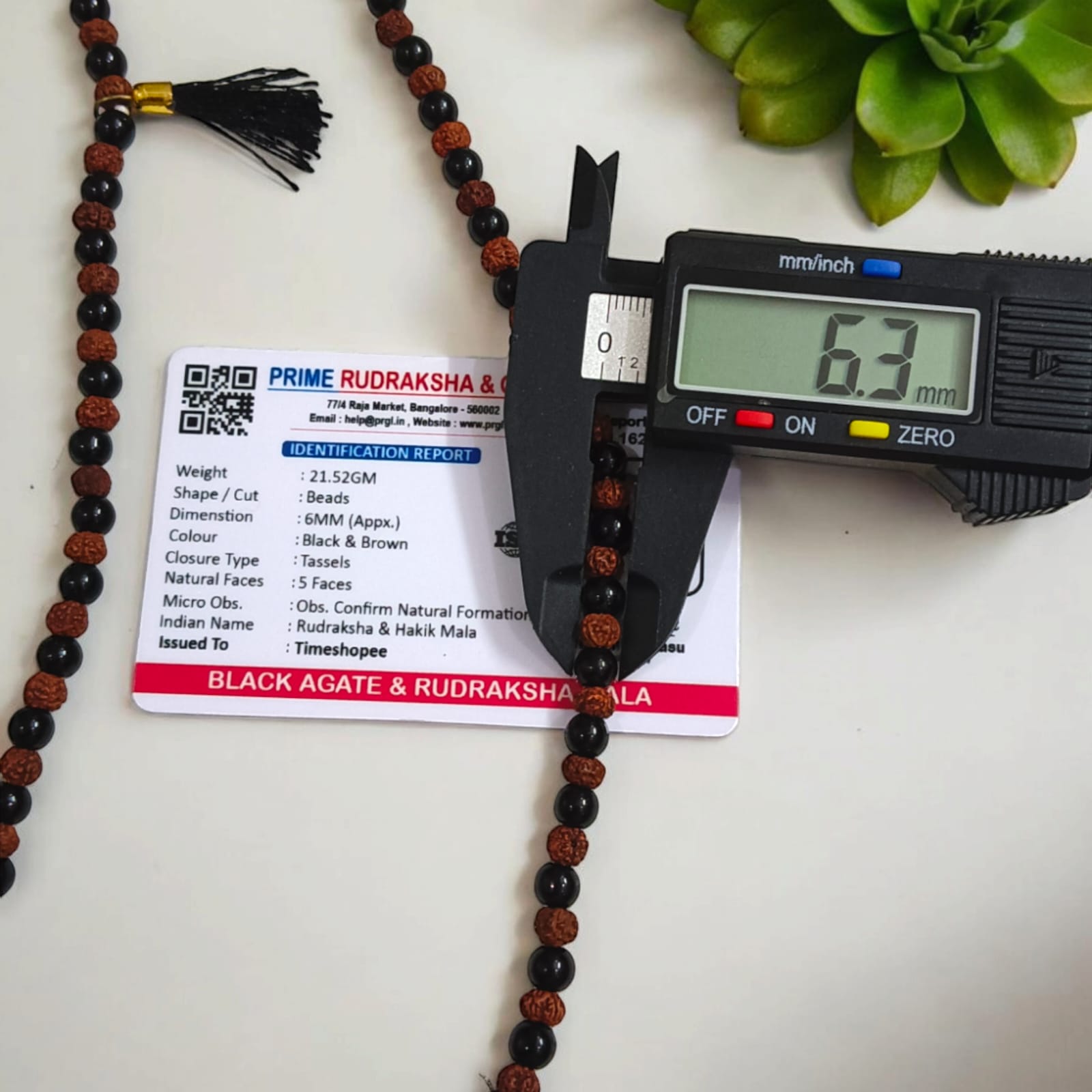 A Black Agate and Rudraksha Mala with 108+1 beads, each bead 6MM in size. Perfect for mantra chanting and daily wear, the mala offers spiritual energy and protection.