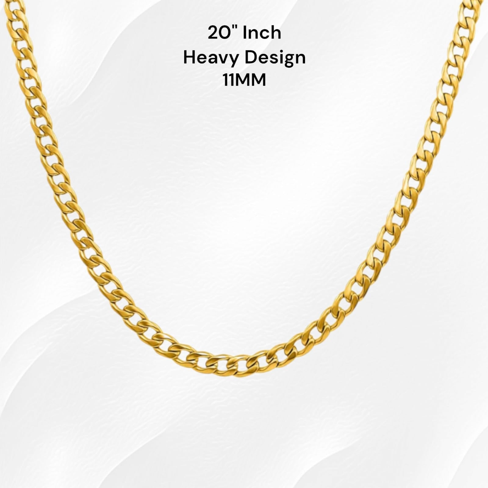 A 20-inch artificial gold chain with a 1-gram gold plating, heavy in design, suitable for boys and men.