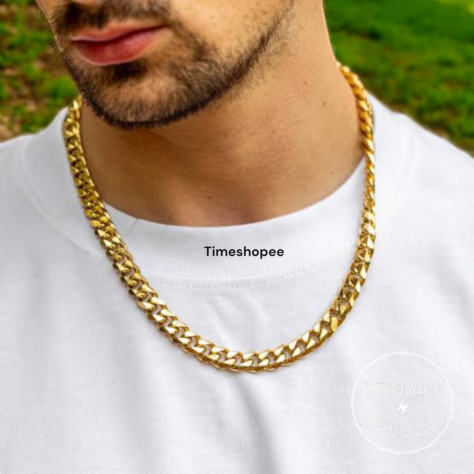 A 20-inch artificial gold chain with a 1-gram gold plating, heavy in design, suitable for boys and men.