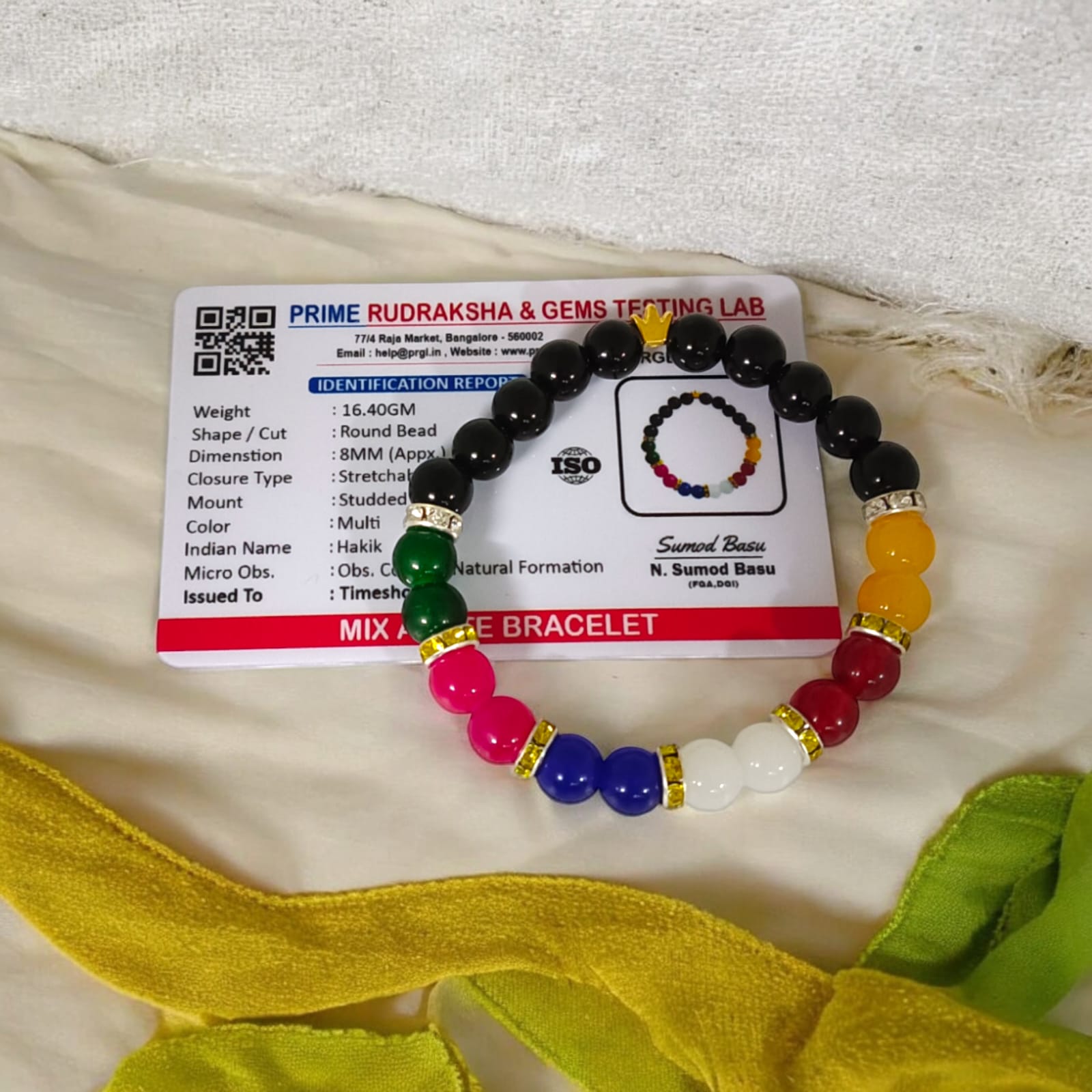 A Mix Agate Bracelet with 7 types of Agate stones: Pink, White, Black, Green, Red, Yellow, and Blue. Features 8MM lab-certified beads in a stretchable design for balance and protection.