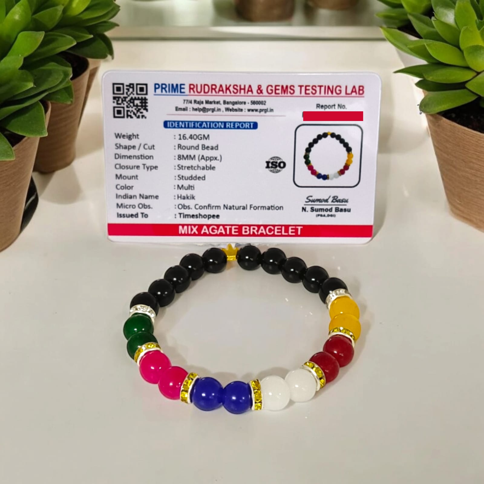 A Mix Agate Bracelet with 7 types of Agate stones: Pink, White, Black, Green, Red, Yellow, and Blue. Features 8MM lab-certified beads in a stretchable design for balance and protection.