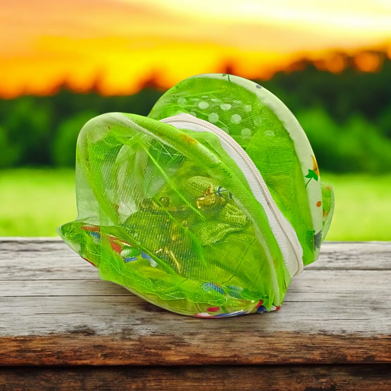 A beautiful 7X10 inch comfortable bed with a mosquito net and three pillows, designed for Laddu Gopal or Radha Rani, available in five vibrant colors for temple use.