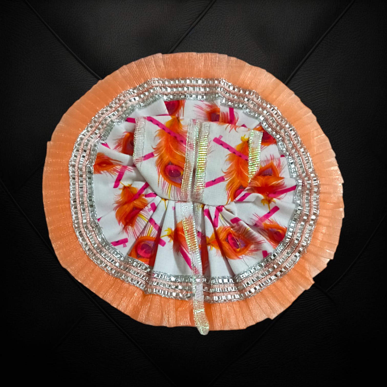 A beautiful Laddu Gopal dress with a stylish lace border, designed for Size 3 Laddu Gopal Ji, perfect for daily worship or festive occasions.