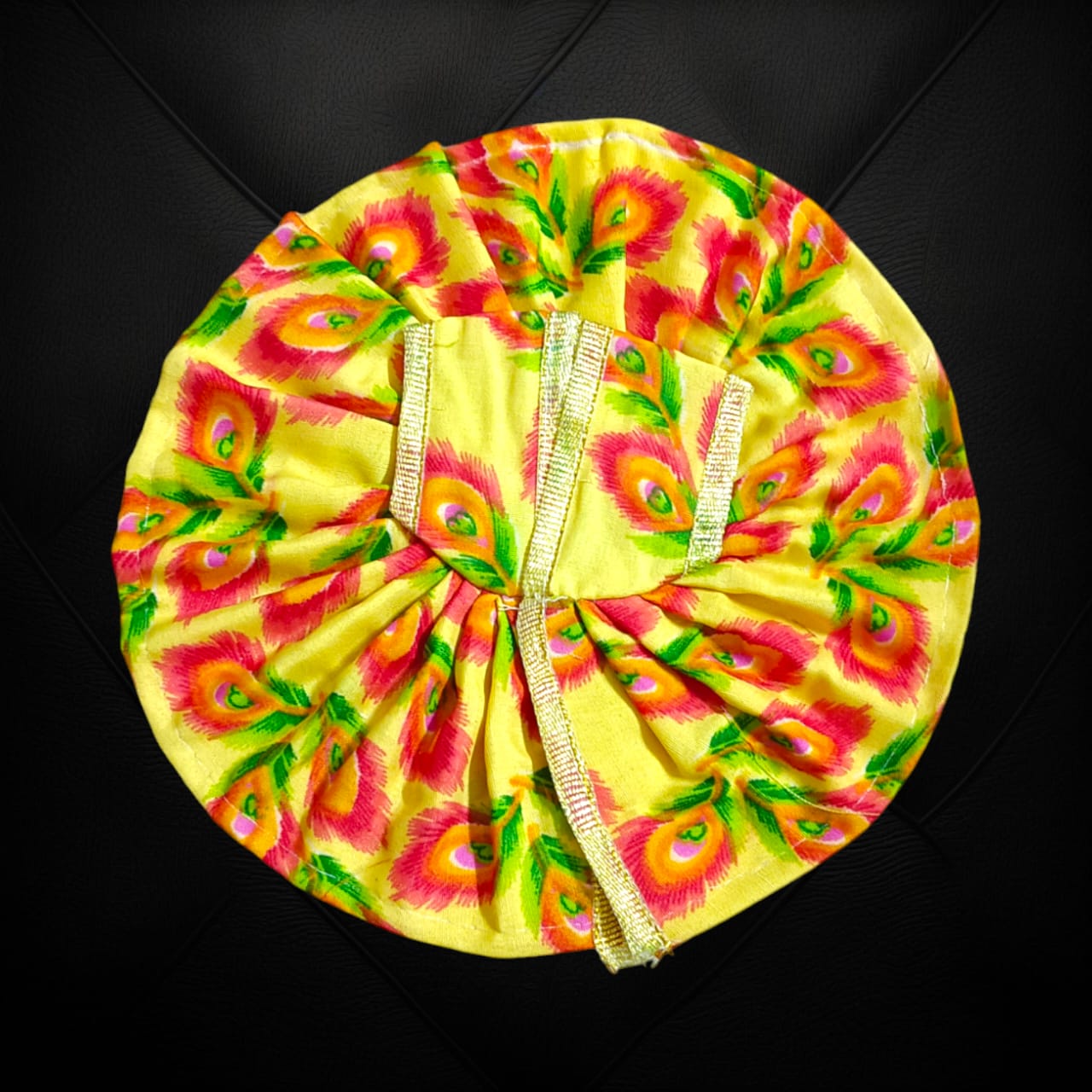 A beautiful cotton Laddu Gopal dress with floral designs, tailored for Size 4 Laddu Gopal Ji, perfect for worship and festive occasions.