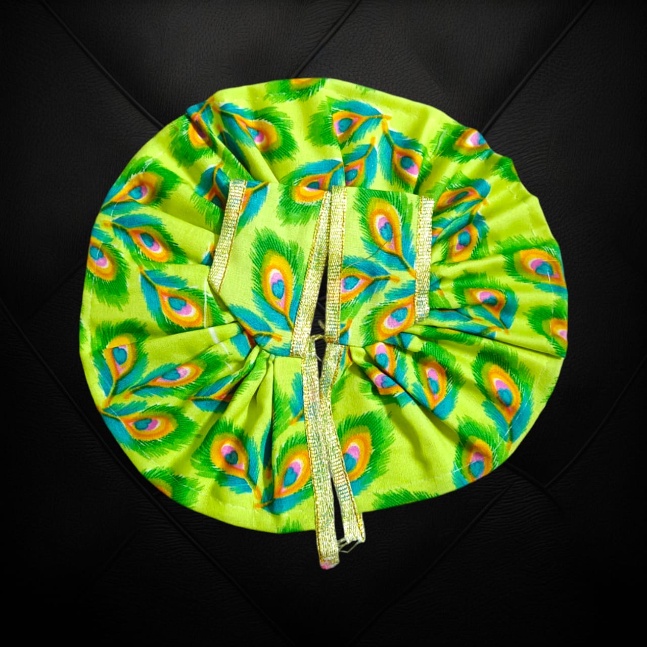 A beautiful cotton Laddu Gopal dress with floral designs, tailored for Size 4 Laddu Gopal Ji, perfect for worship and festive occasions.