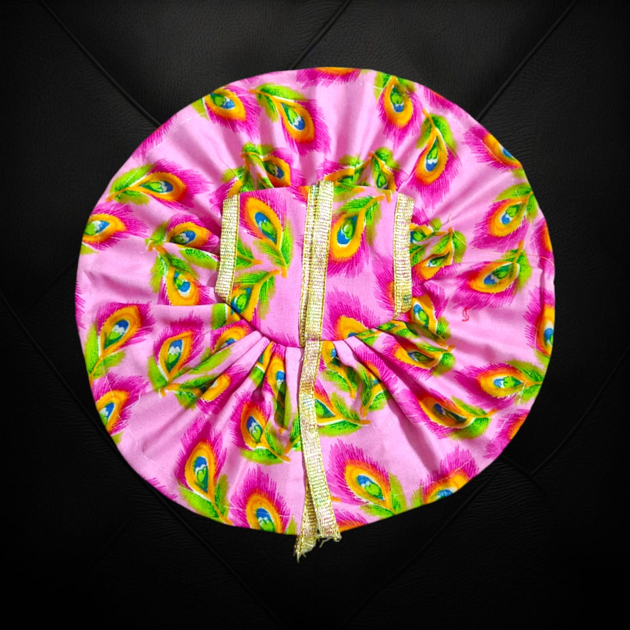 A beautiful cotton Laddu Gopal dress with floral designs, tailored for Size 4 Laddu Gopal Ji, perfect for worship and festive occasions.