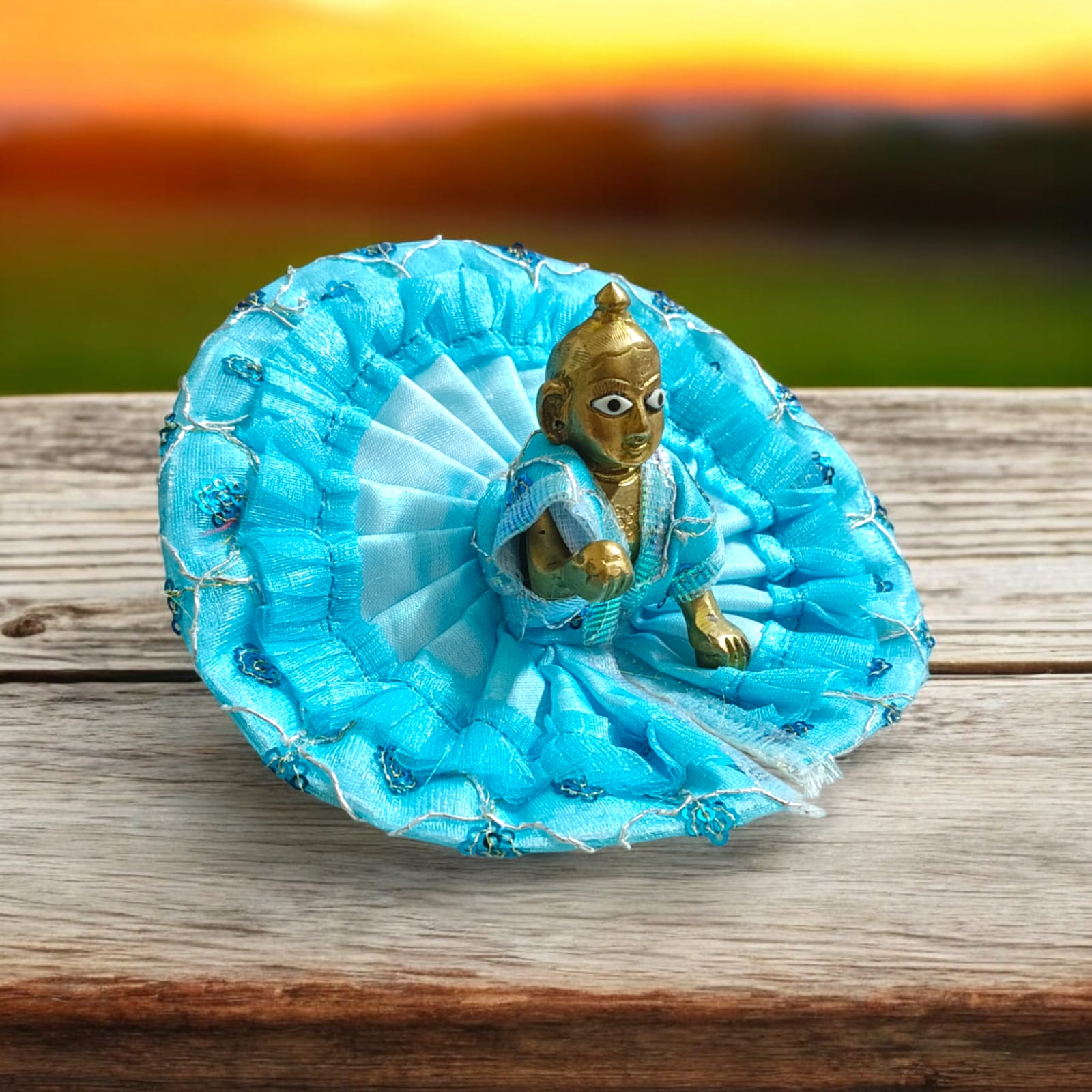 A beautifully crafted Laddu Gopal dress with delicate net and embroidery design, made for Size 2 No., perfect for pooja and festivals.