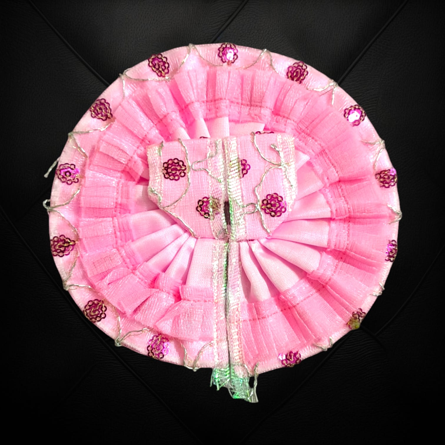 A beautifully crafted Laddu Gopal dress with delicate net and embroidery design, made for Size 2 No., perfect for pooja and festivals.