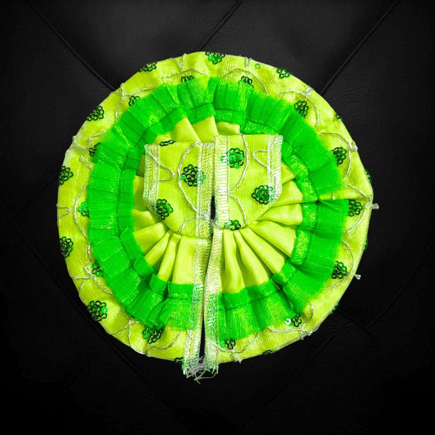 A beautifully crafted Laddu Gopal dress with delicate net and embroidery design, made for Size 2 No., perfect for pooja and festivals.