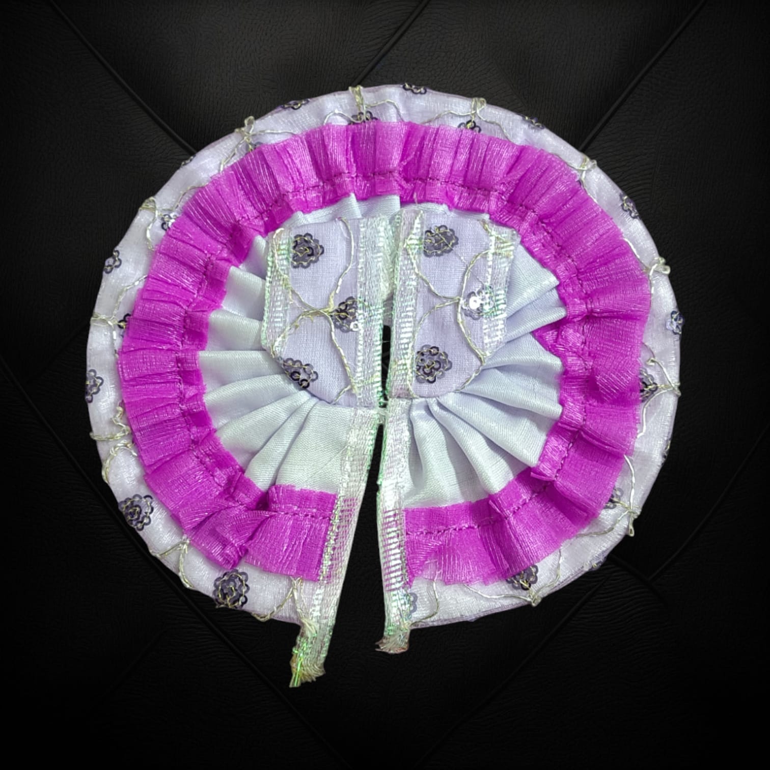 A beautifully crafted Laddu Gopal dress with delicate net and embroidery design, made for Size 2 No., perfect for pooja and festivals.