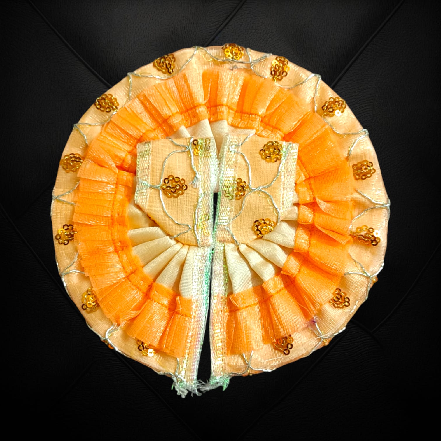 A beautifully crafted Laddu Gopal dress with delicate net and embroidery design, made for Size 2 No., perfect for pooja and festivals.