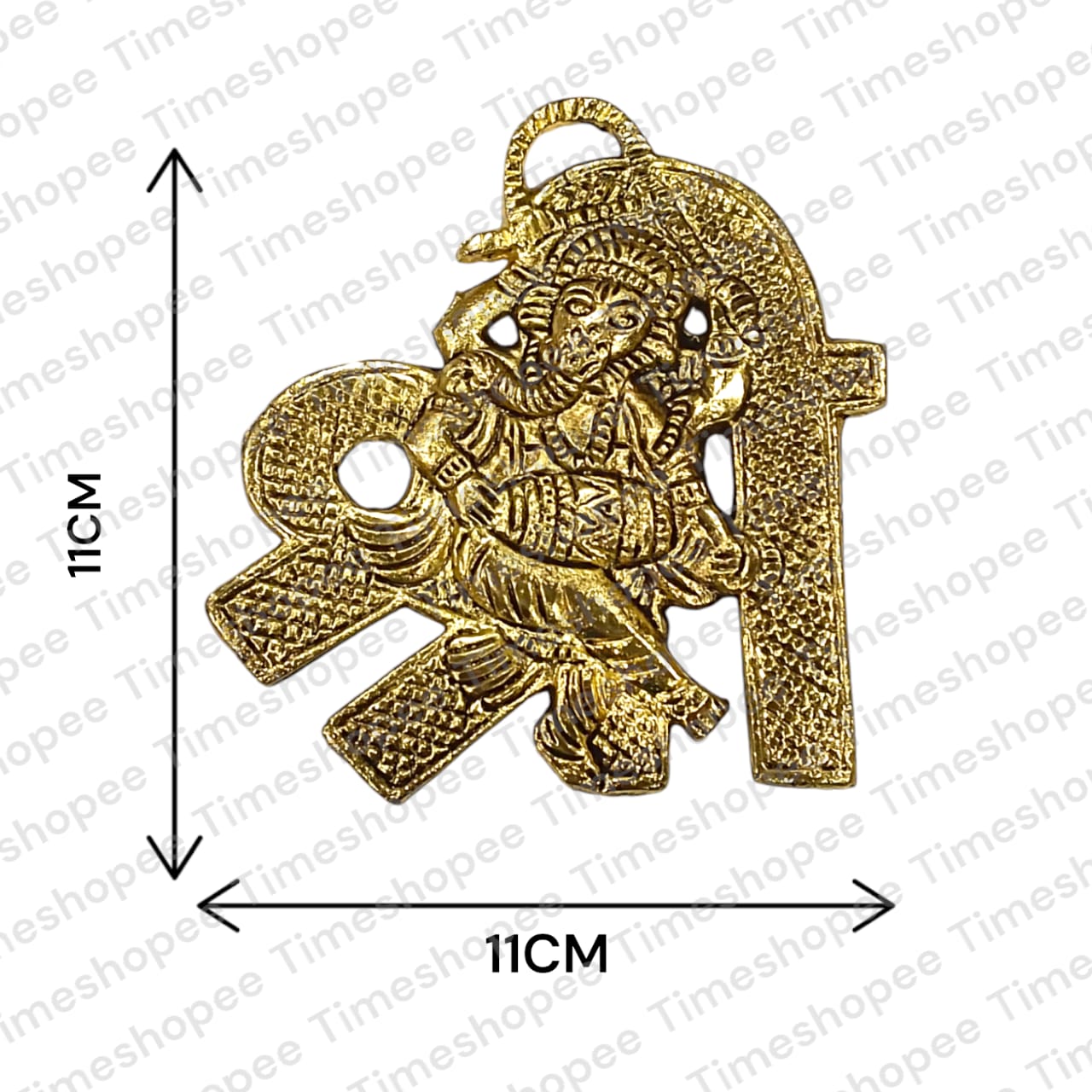 A beautifully crafted brass wall hanging of Shri Ganesh, measuring 11X11 CM, suitable for decorating temple walls, office spaces, and home doors.