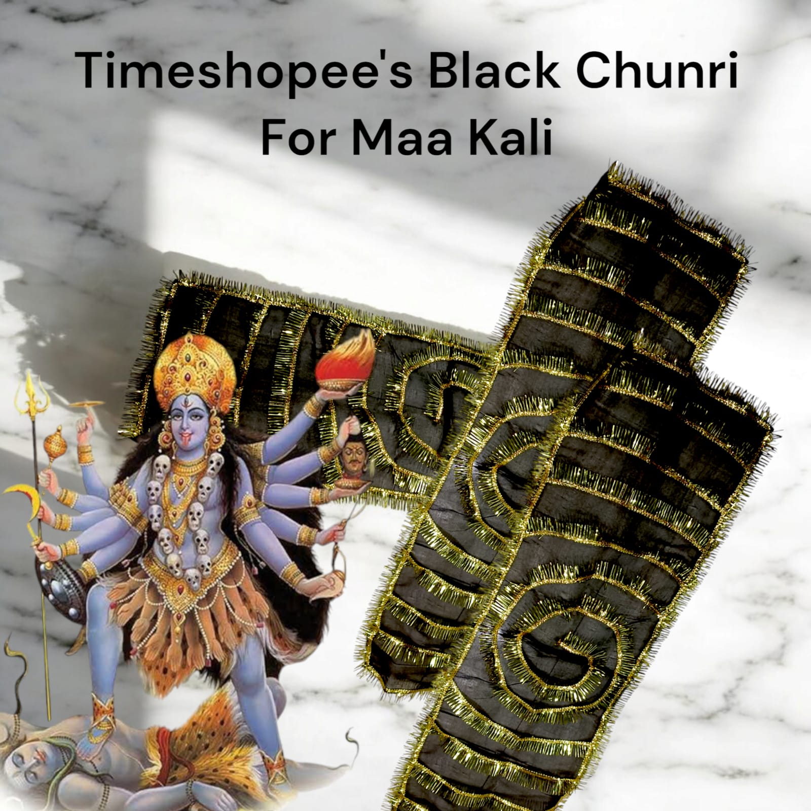 A black chunri available in 3 sizes, traditionally used to adorn Maa Kaali, Bhairav, or Shani Dev idols during religious rituals, symbolizing protection and strength.
