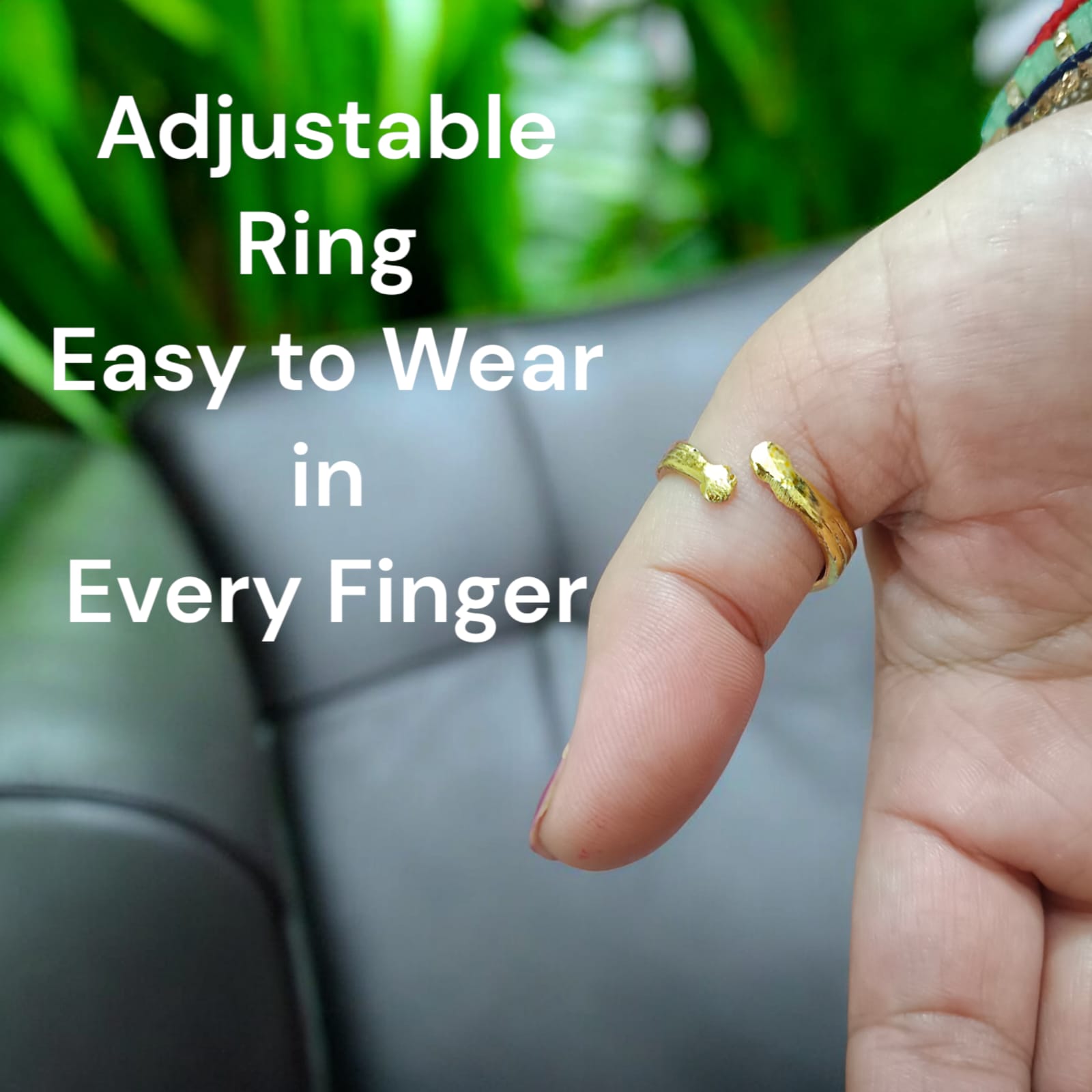 A close-up view of the Navratna Kachua Ring, featuring an array of nine Navratna gemstones set in a gold-plated tortoise-shaped design. The ring is adjustable and suitable for both men and women.