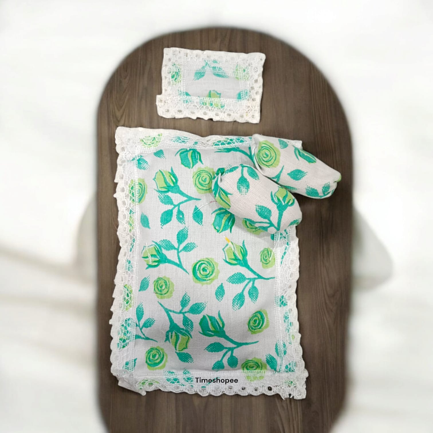 A colorful set of 5 cushioned gaddi pillows in different colors, perfect for Laddu Gopal idols of size 0-3, offering comfort and style in pooja settings.