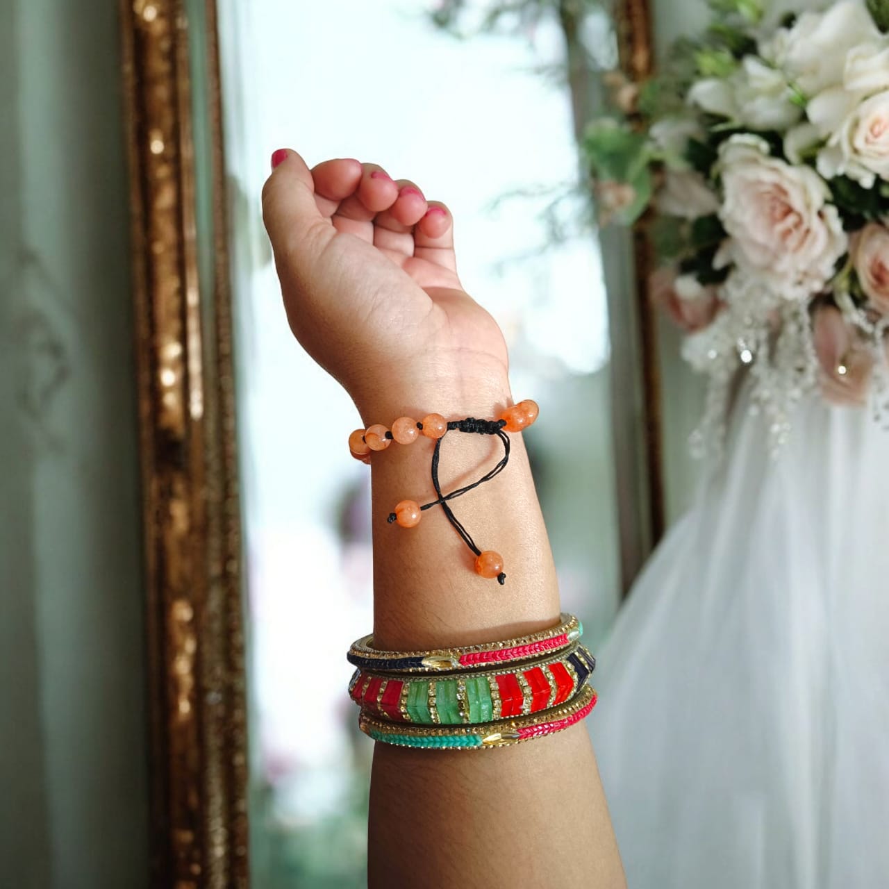 A lab-certified Hessonite (Gomed) bracelet with 8 MM beads and a sliding knot clasp for easy adjustment, offering spiritual protection and Rahu influence balance.