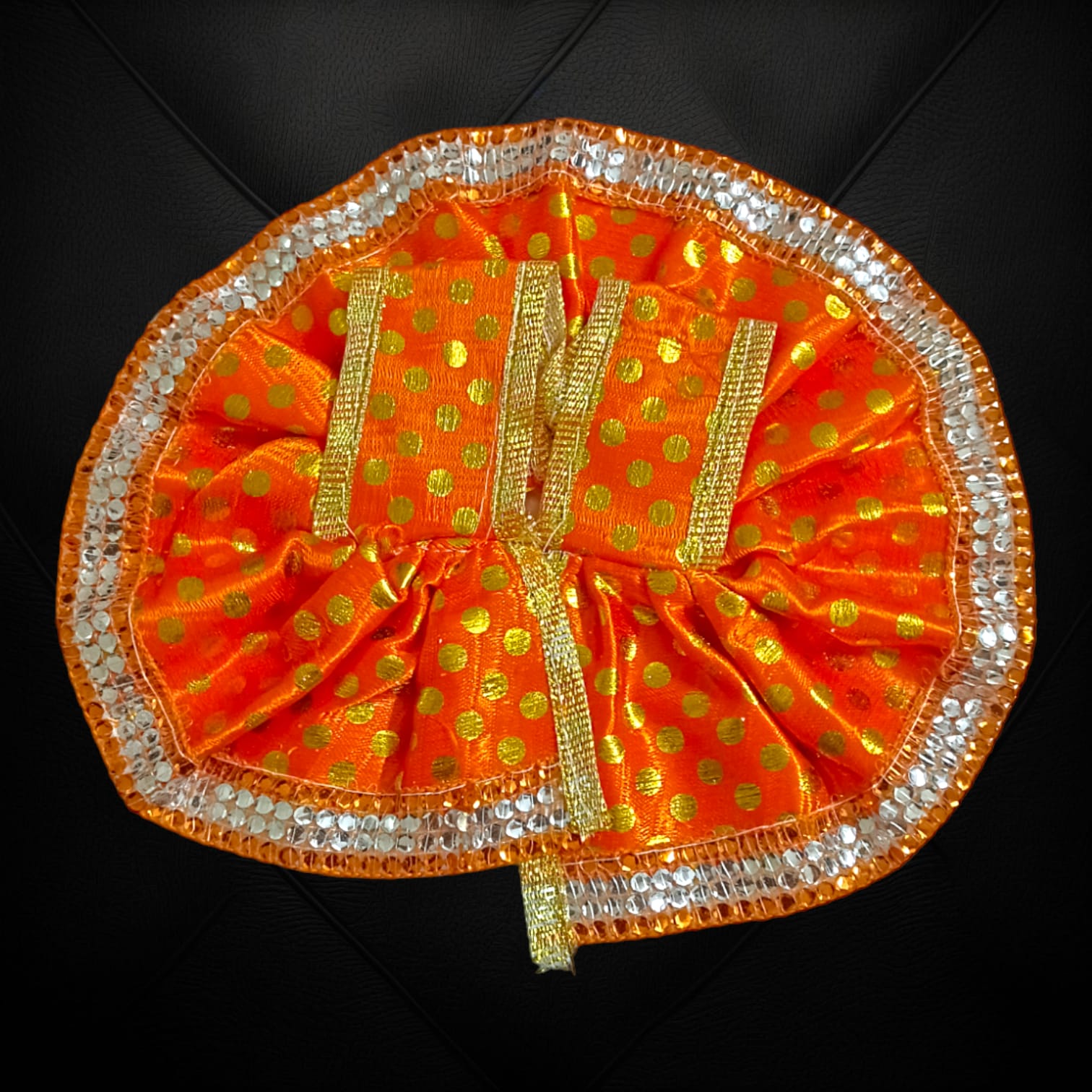 A luxurious satin Laddu Gopal dress, designed for Size 3 Laddu Gopal Ji, perfect for daily worship and special religious ceremonies.