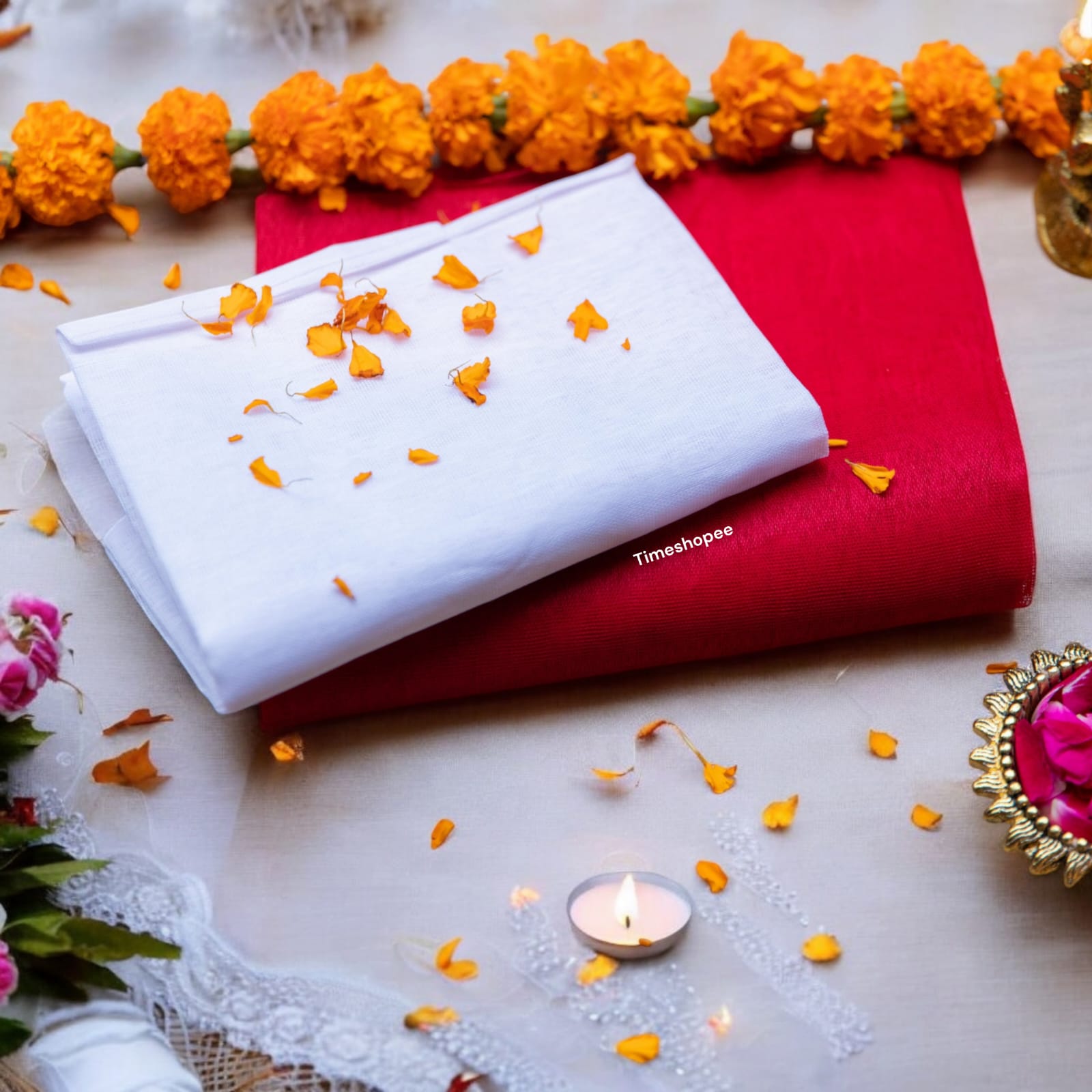 A neatly folded 1.25-meter white cloth used for pooja, symbolizing purity and sanctity in religious ceremonies.