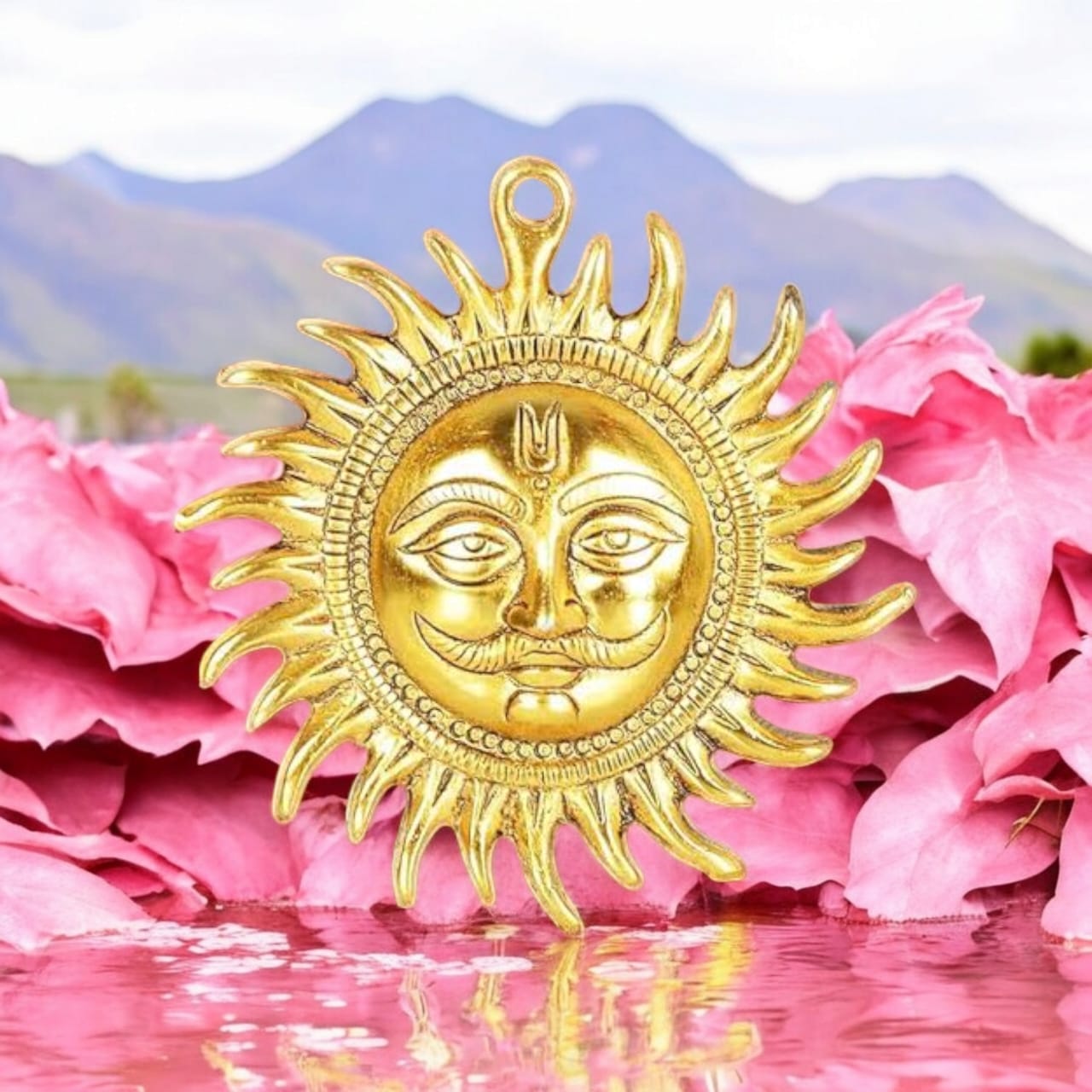 A pure brass wall hanging sun, symbolizing strength and positivity, available in small (5 inch) and big (7 inch) sizes to protect from Vaastu Dosh and Shani Dosh.