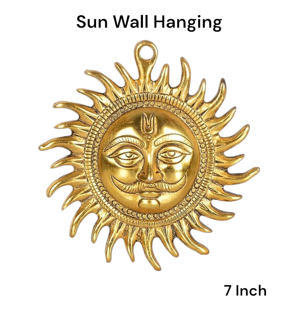 A pure brass wall hanging sun, symbolizing strength and positivity, available in small (5 inch) and big (7 inch) sizes to protect from Vaastu Dosh and Shani Dosh.