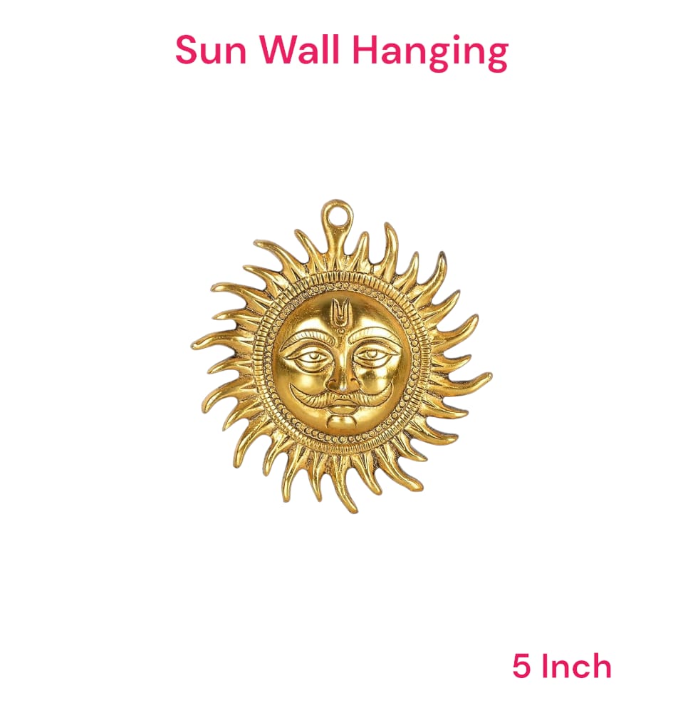 A pure brass wall hanging sun, symbolizing strength and positivity, available in small (5 inch) and big (7 inch) sizes to protect from Vaastu Dosh and Shani Dosh.