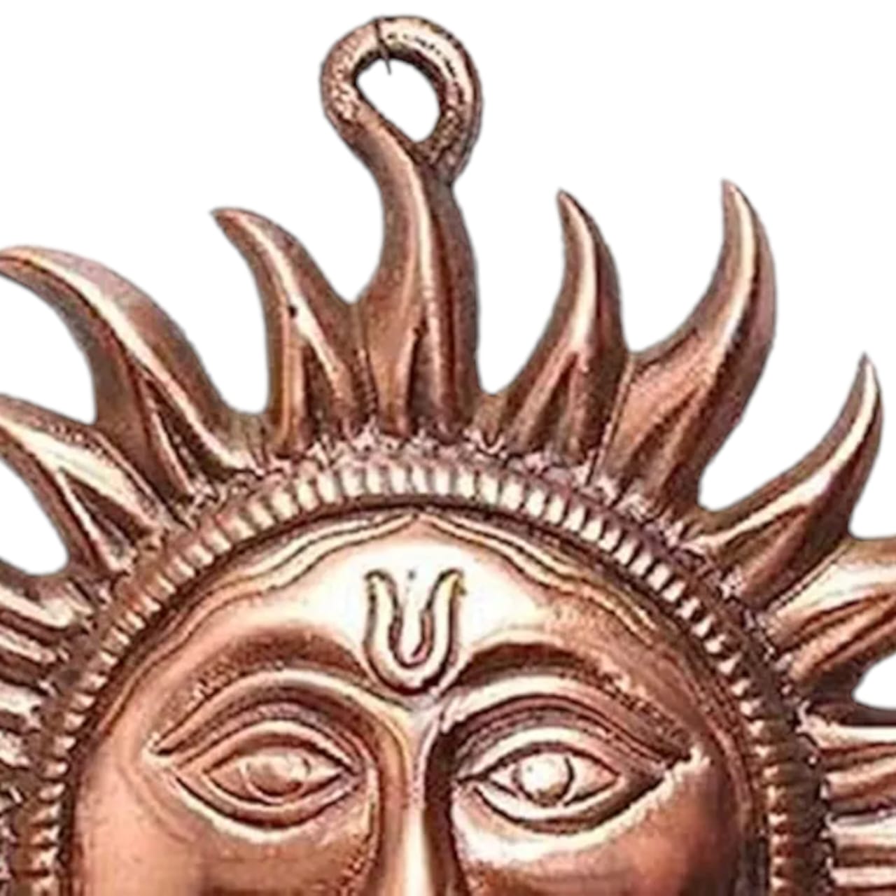 A pure copper wall hanging sun, symbolizing strength and positivity, available in small (5 inch) and big (7 inch) sizes to protect from Vaastu Dosh and Shani Dosh.