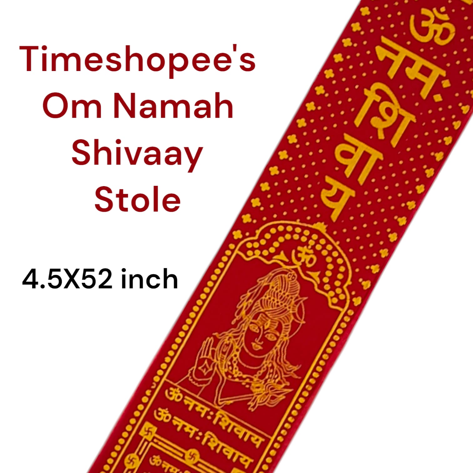A pure satin stole with red and golden prints of the "Om Namah Shivay" mantra, used for Rudrabhishek and devotional ceremonies.