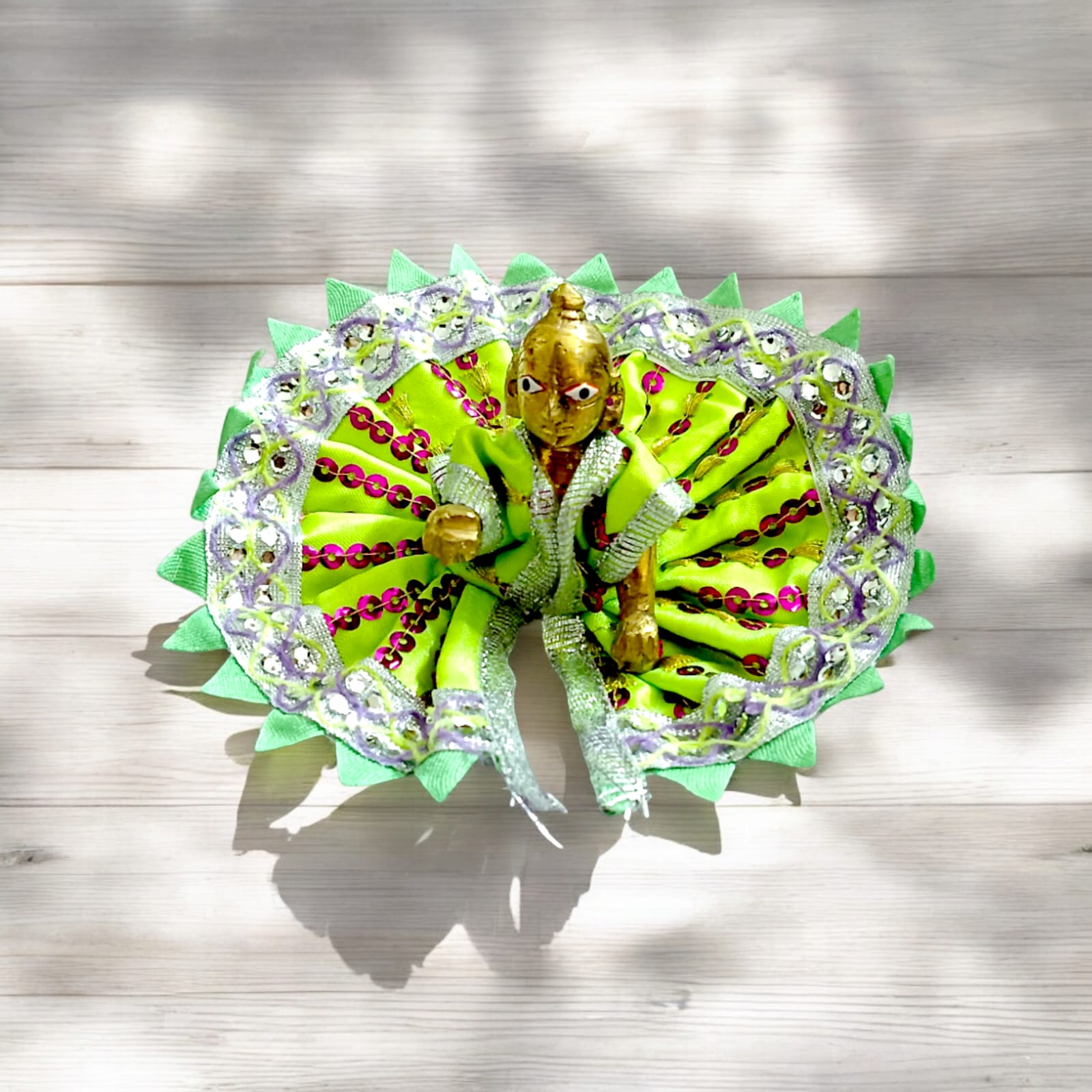 A vibrant and beautifully embroidered Laddu Gopal dress (poshak) for 1 No. Laddu Gopal, designed for daily worship or special occasions.