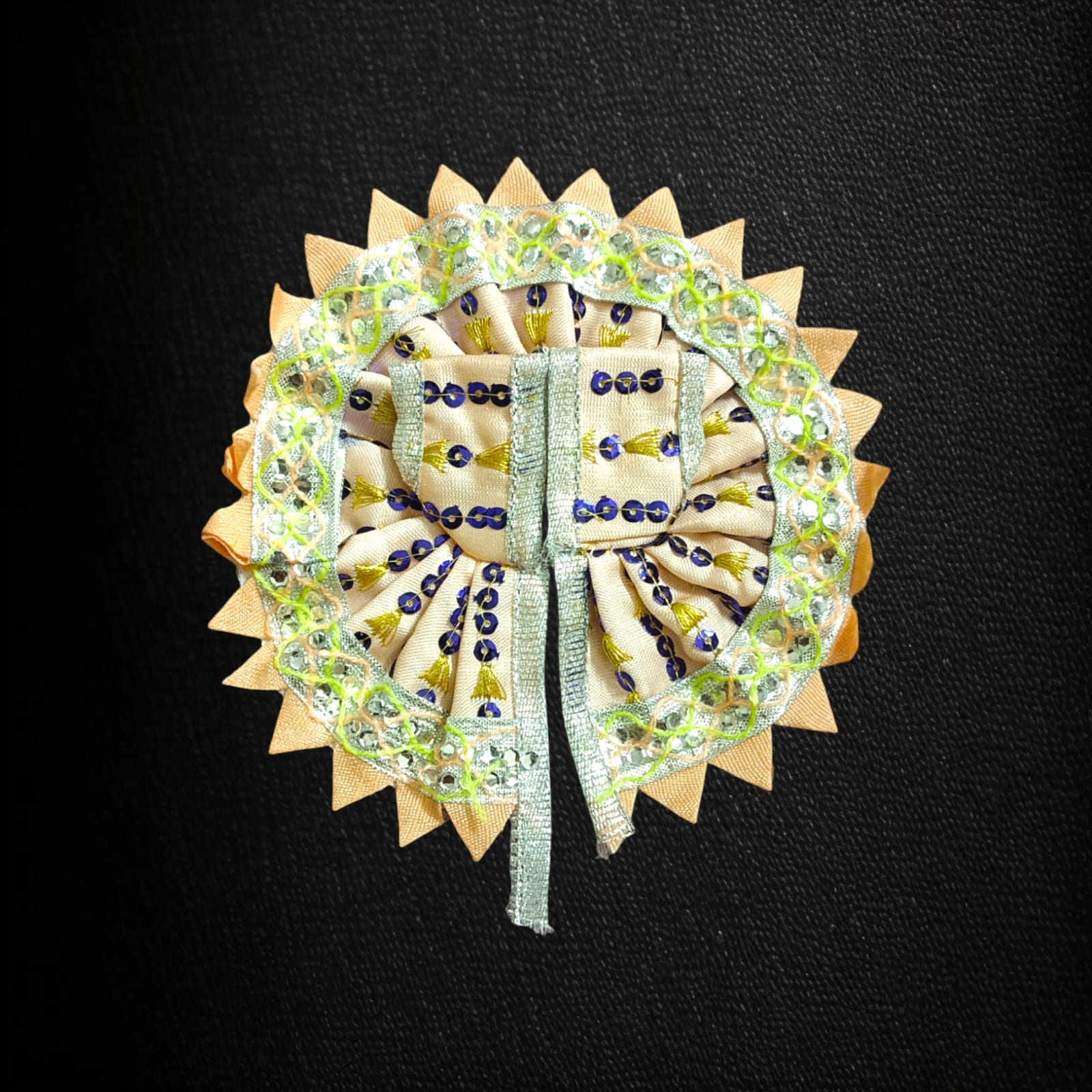 A vibrant and beautifully embroidered Laddu Gopal dress (poshak) for 1 No. Laddu Gopal, designed for daily worship or special occasions.