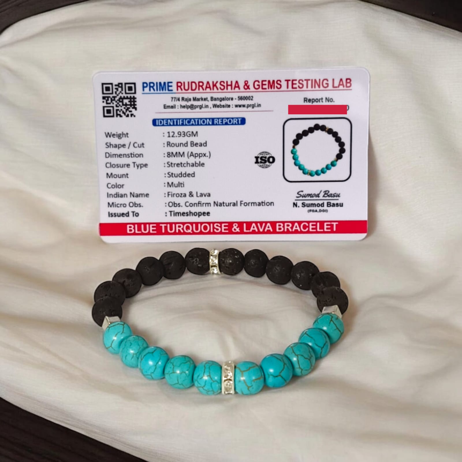 A beautiful Blue Turquoise & Lava Bracelet with 8MM lab-certified beads, stretchable for comfort, combining the healing properties of Turquoise and Lava stones.