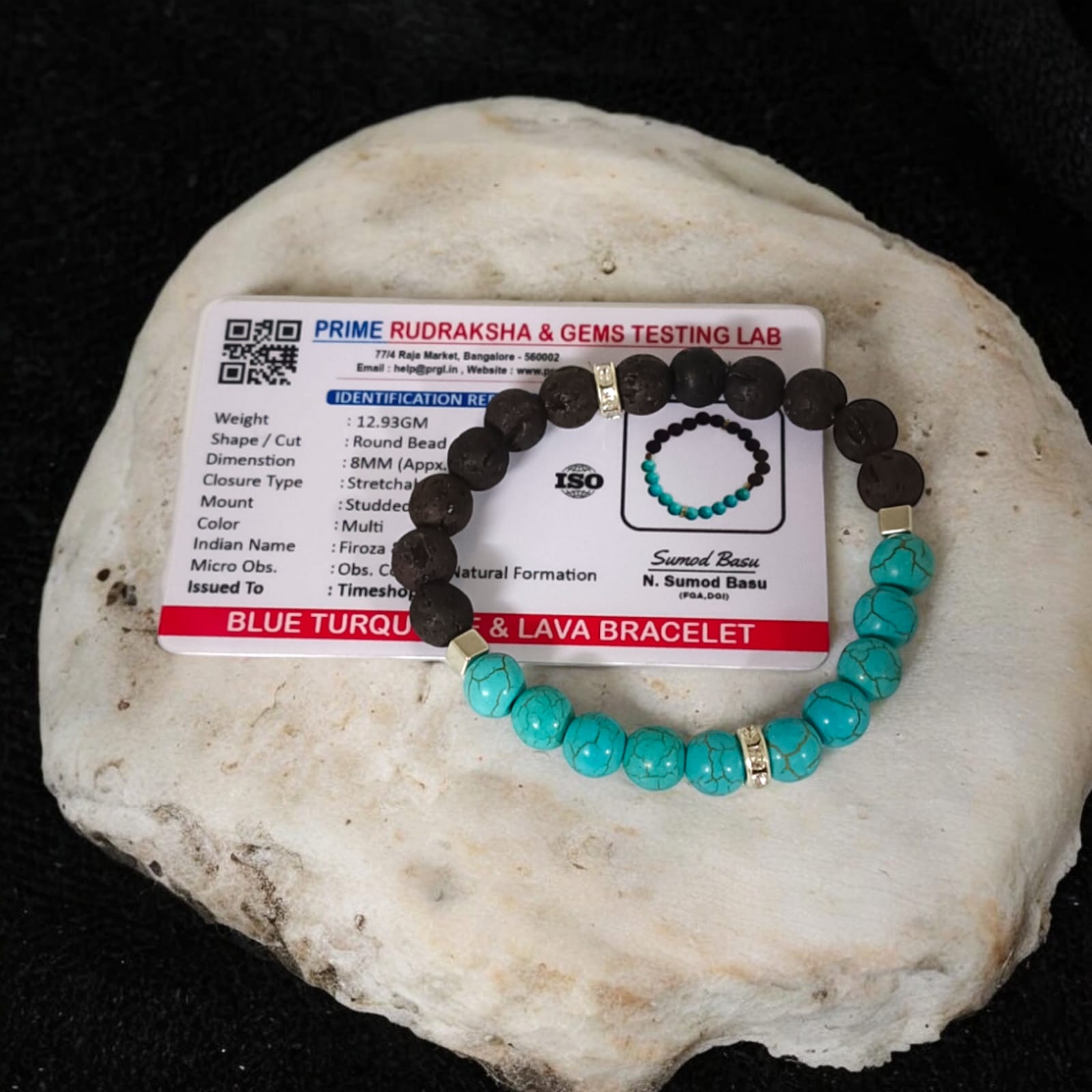 A beautiful Blue Turquoise & Lava Bracelet with 8MM lab-certified beads, stretchable for comfort, combining the healing properties of Turquoise and Lava stones.