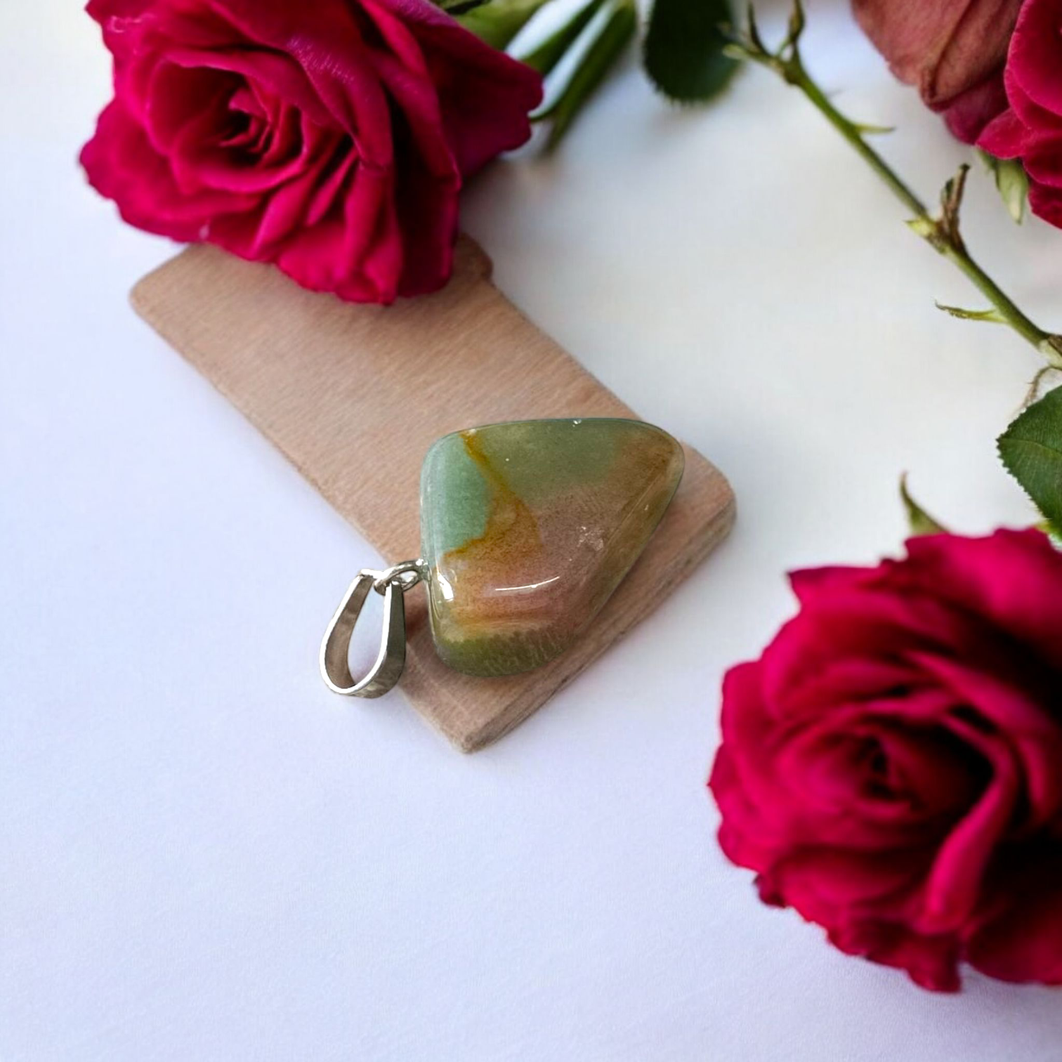 African Green Jade Healing Tumbled Stones Pendant With White Metal Chain Lab Certified By Timeshopee