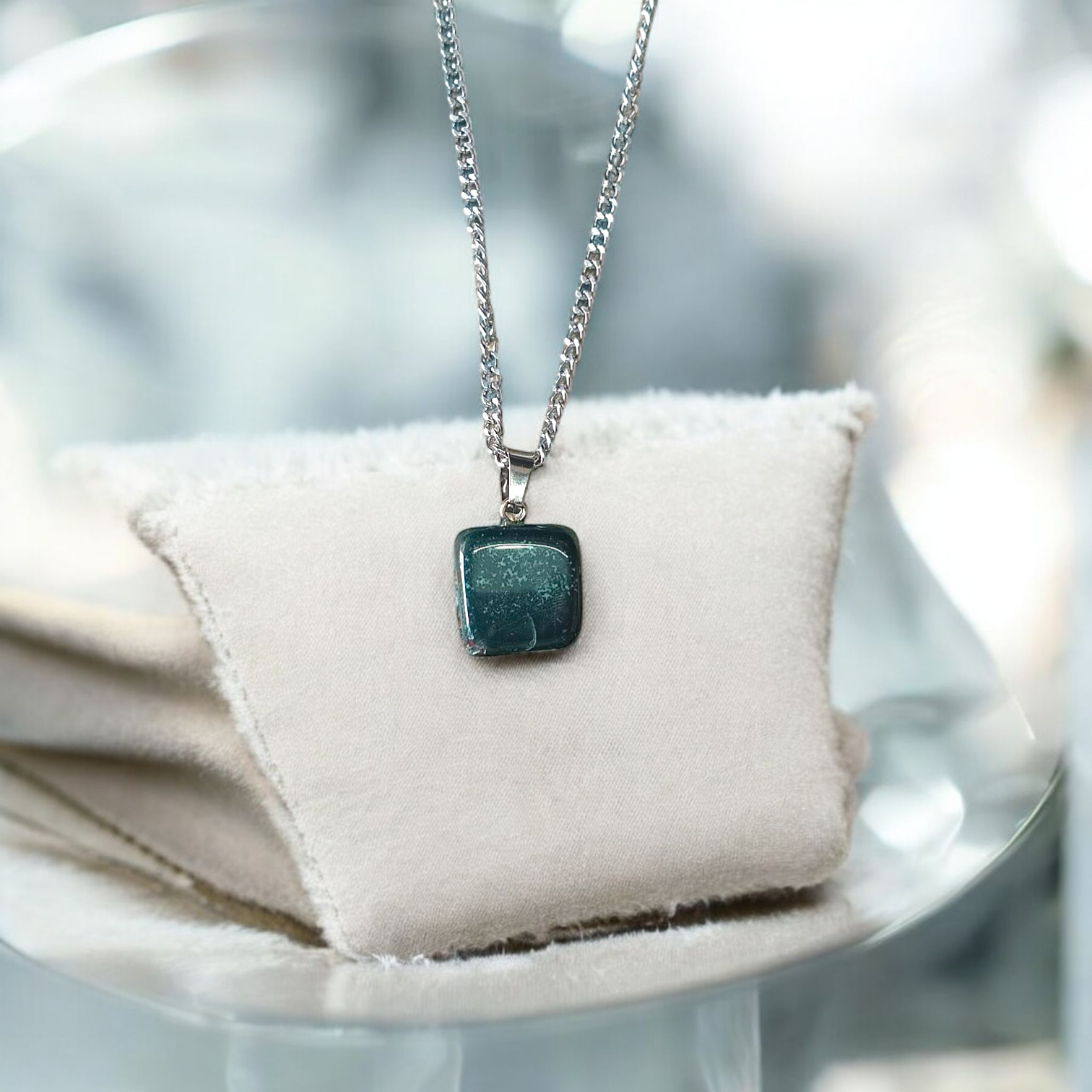 African Green Jade Healing Tumbled Stones Pendant With White Metal Chain Lab Certified By Timeshopee