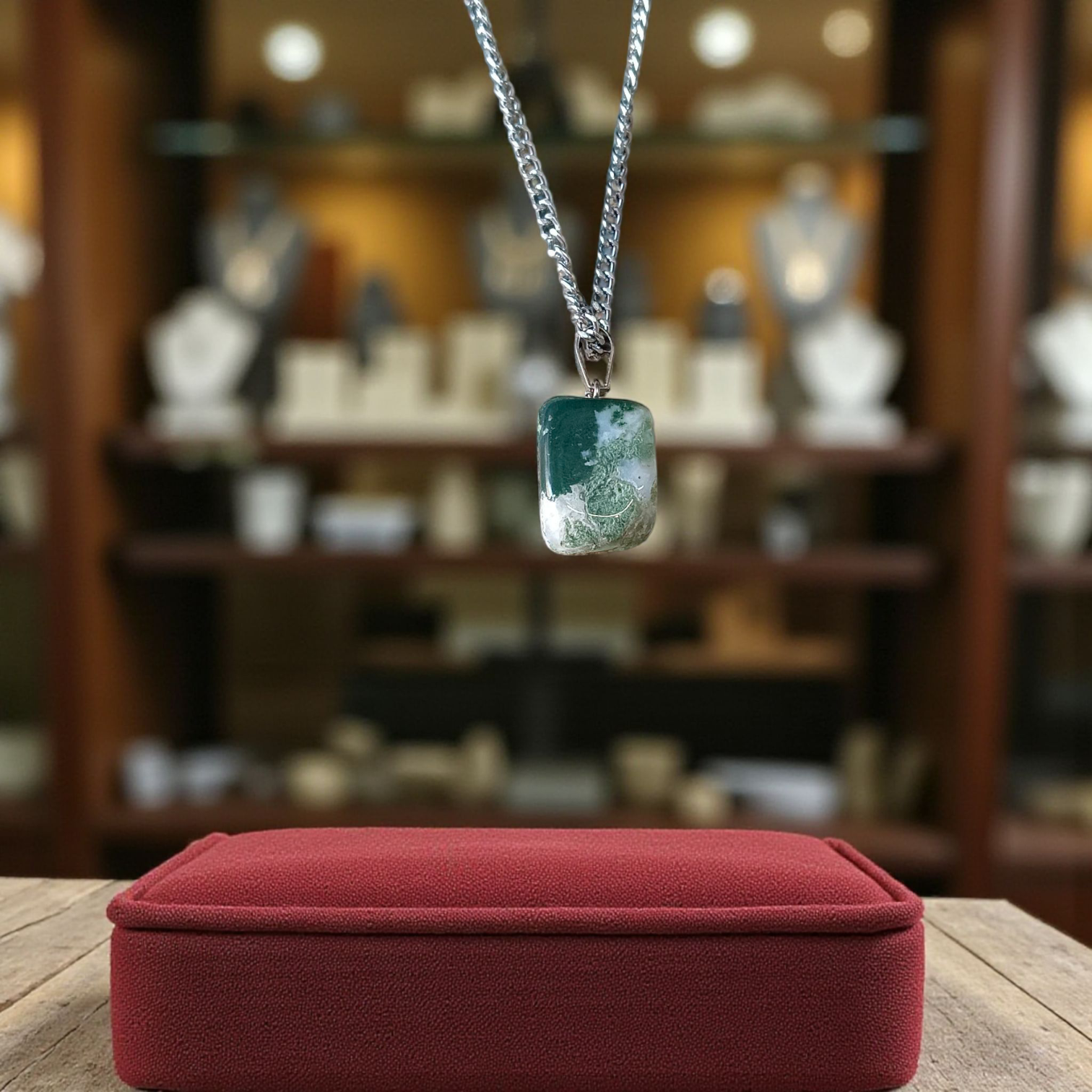 African Green Jade Healing Tumbled Stones Pendant With White Metal Chain Lab Certified By Timeshopee