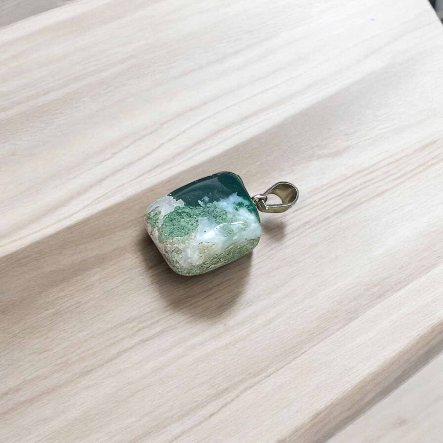African Green Jade Healing Tumbled Stones Pendant With White Metal Chain Lab Certified By Timeshopee